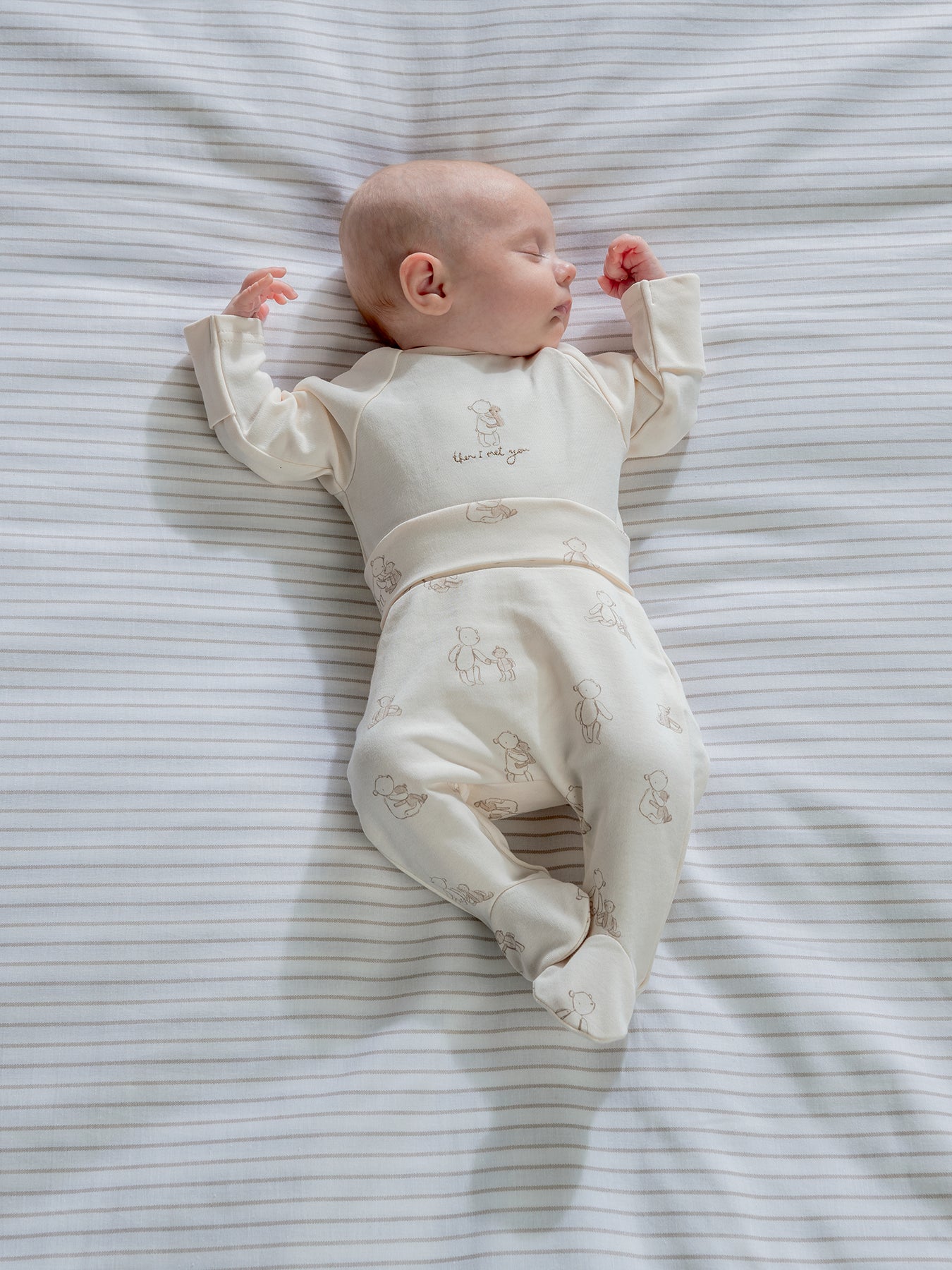 Baby Teddy Placement Bodysuit Set Cream