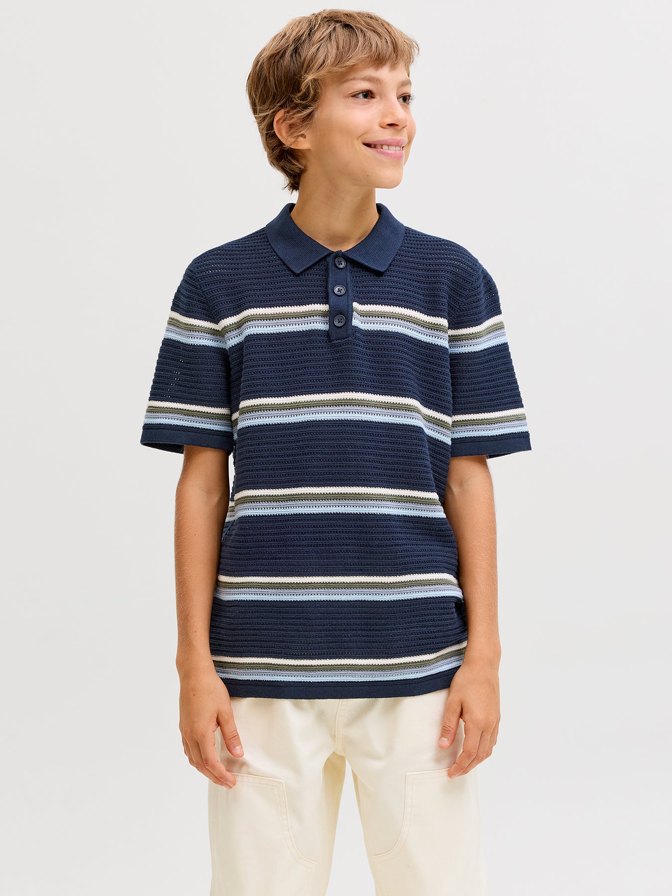 Kids' Knit Stripe Polo Top Navy