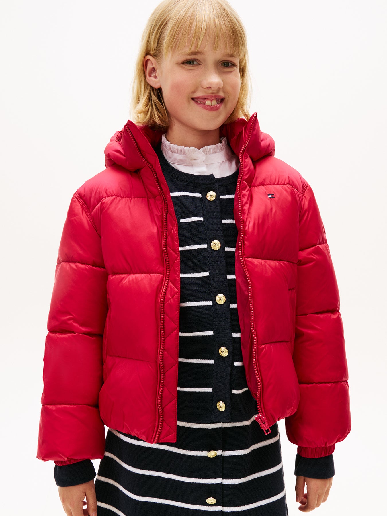 Kids' Shiny Hooded Puffer Jacket Red