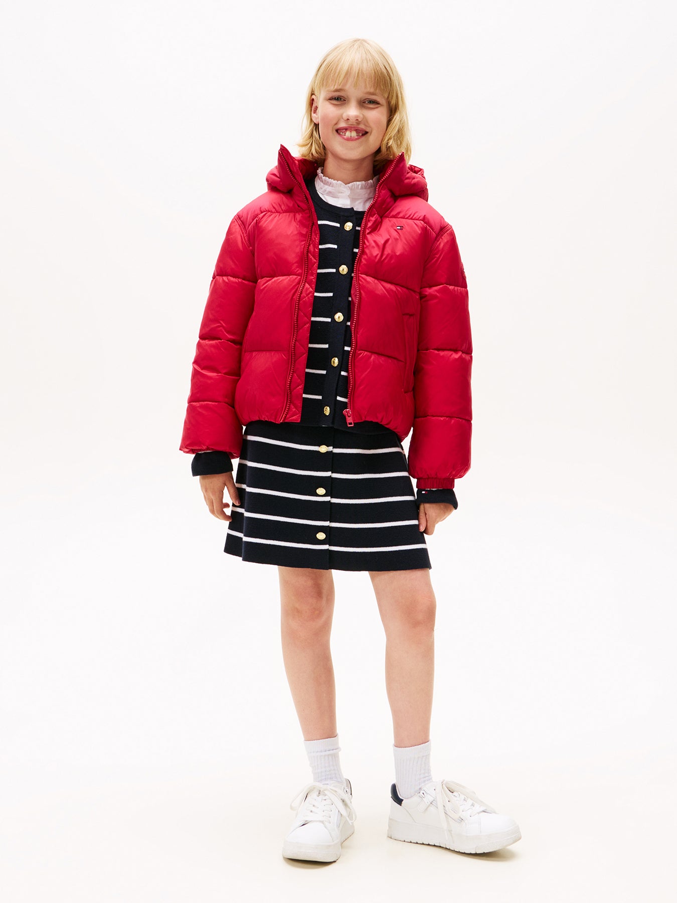 Kids' Shiny Hooded Puffer Jacket Red