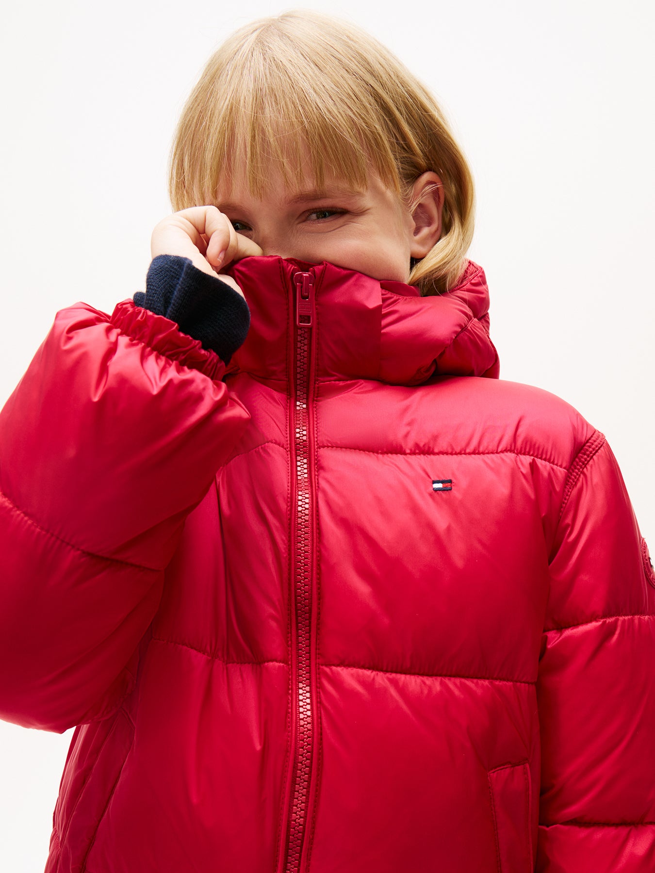 Kids' Shiny Hooded Puffer Jacket Red