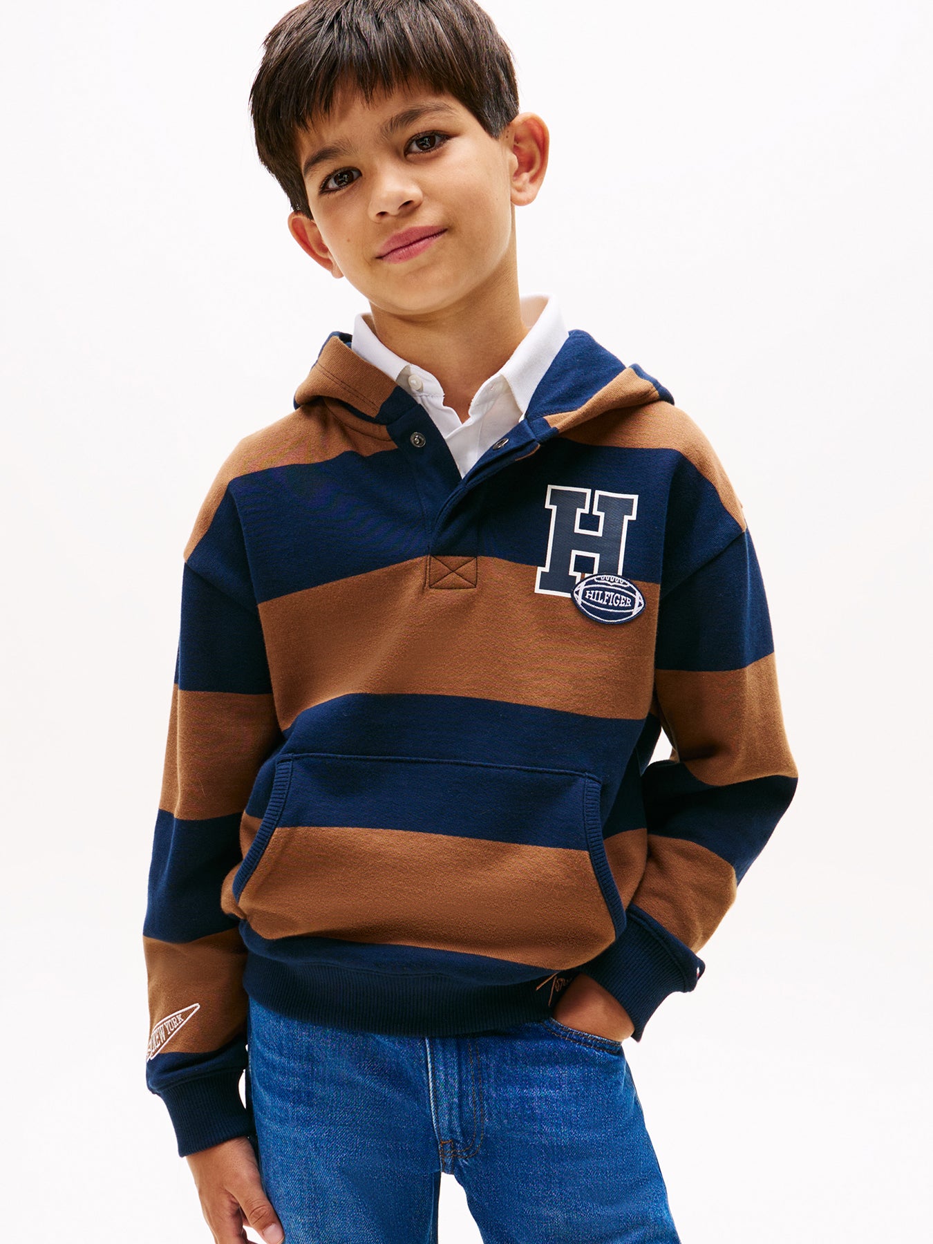 Kids’ Varsity Stripe Concealed Placket Hoody