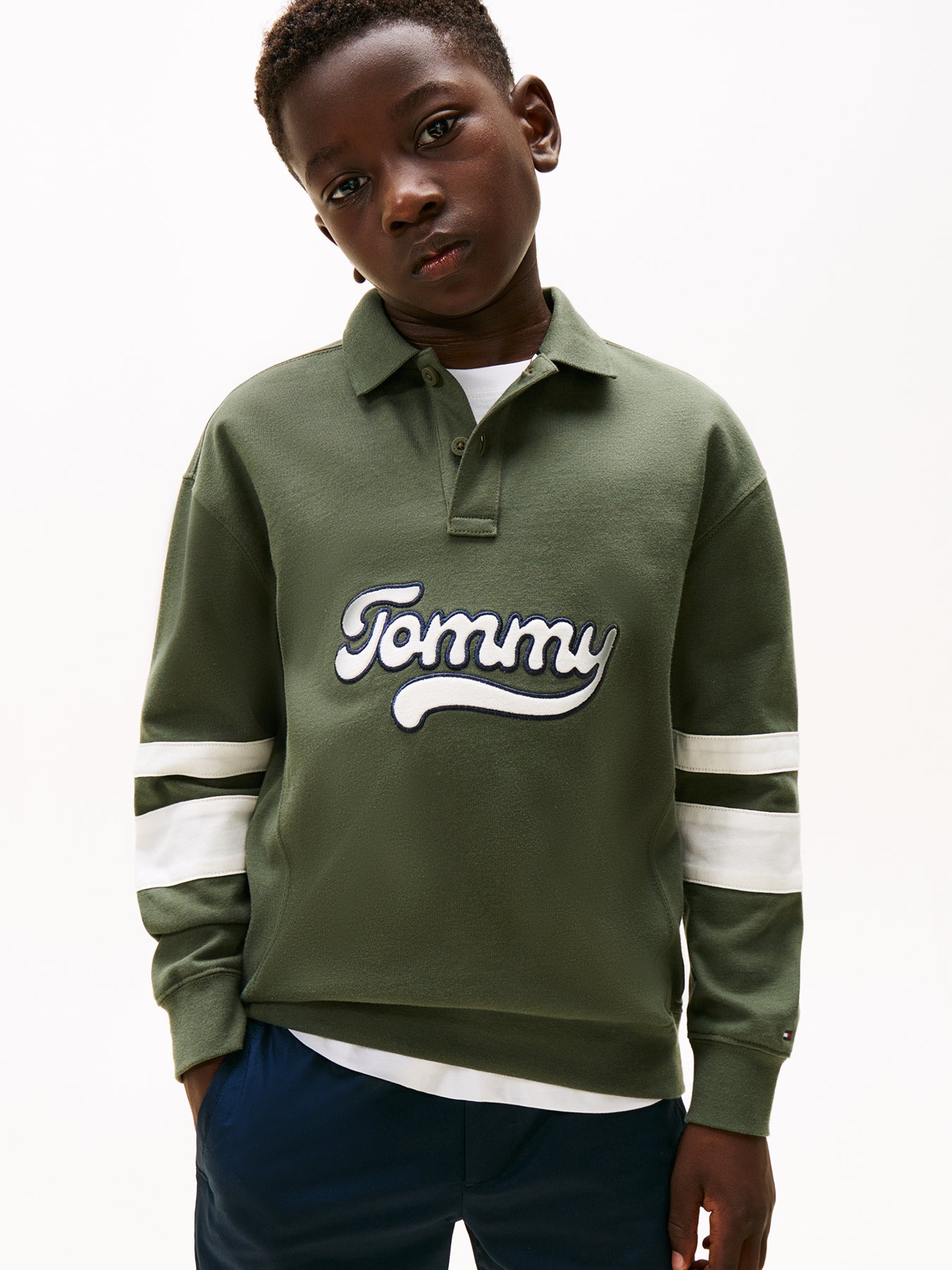 Kids’ Varsity Appliqué Long Sleeve Polo Shirt Green