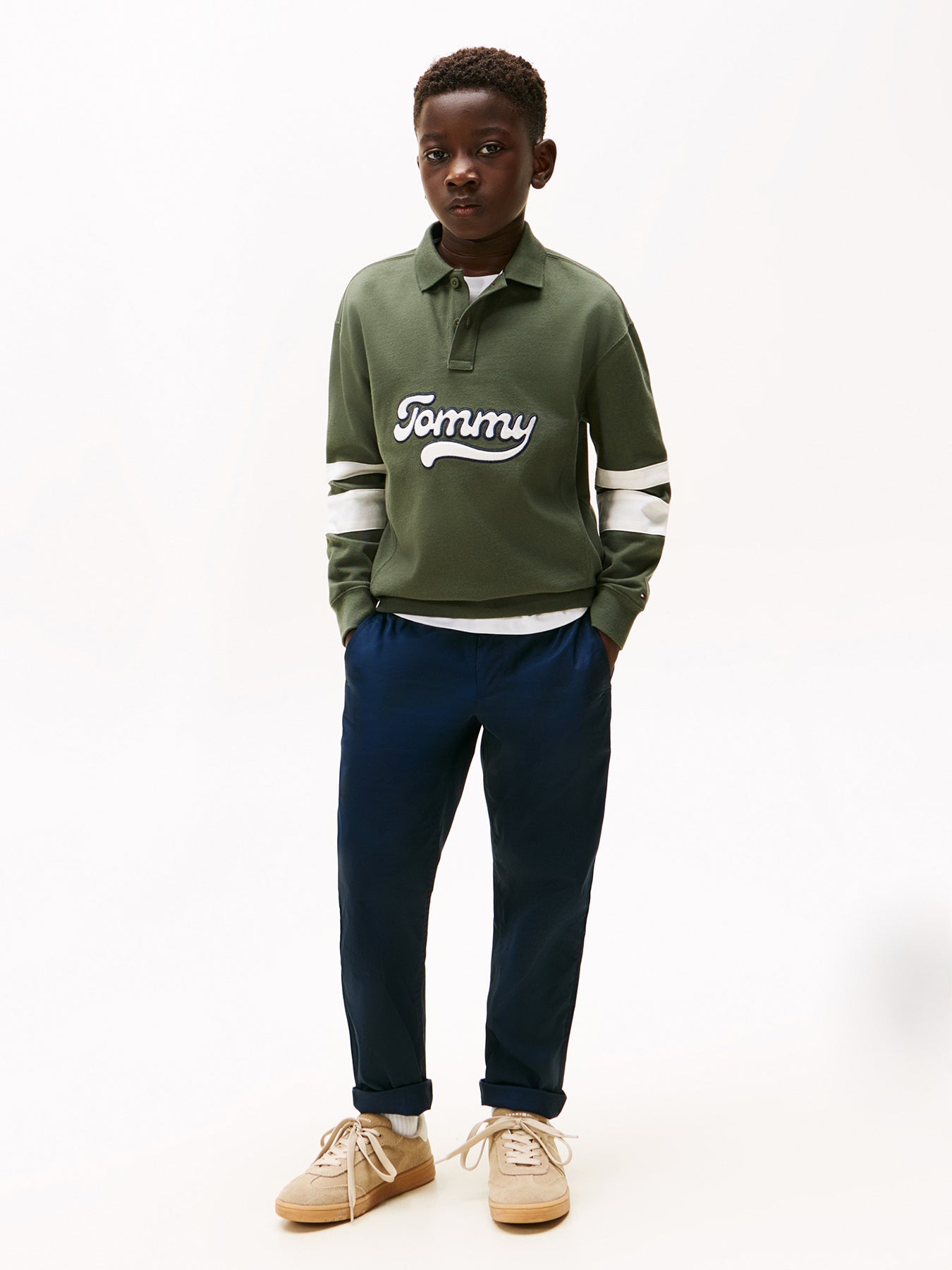 Kids’ Varsity Appliqué Long Sleeve Polo Shirt Green