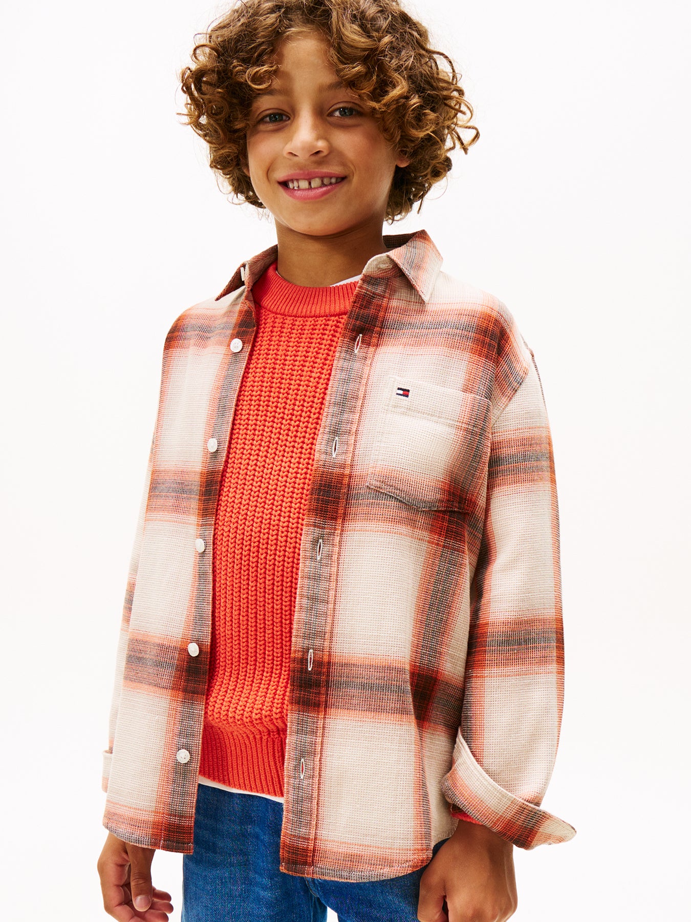 Kids' Waffle Knit Check Shirt Brown