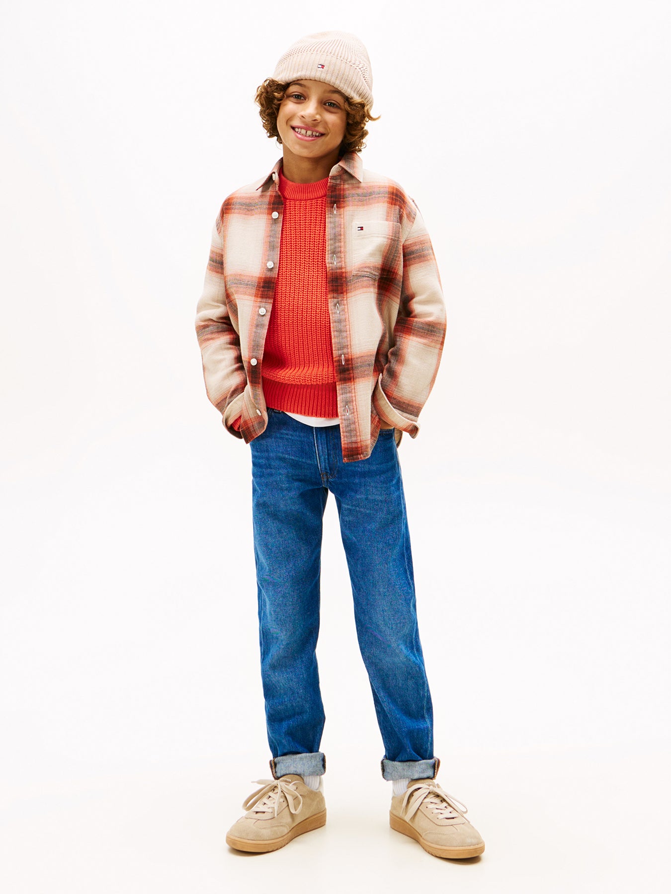 Kids' Waffle Knit Check Shirt Brown