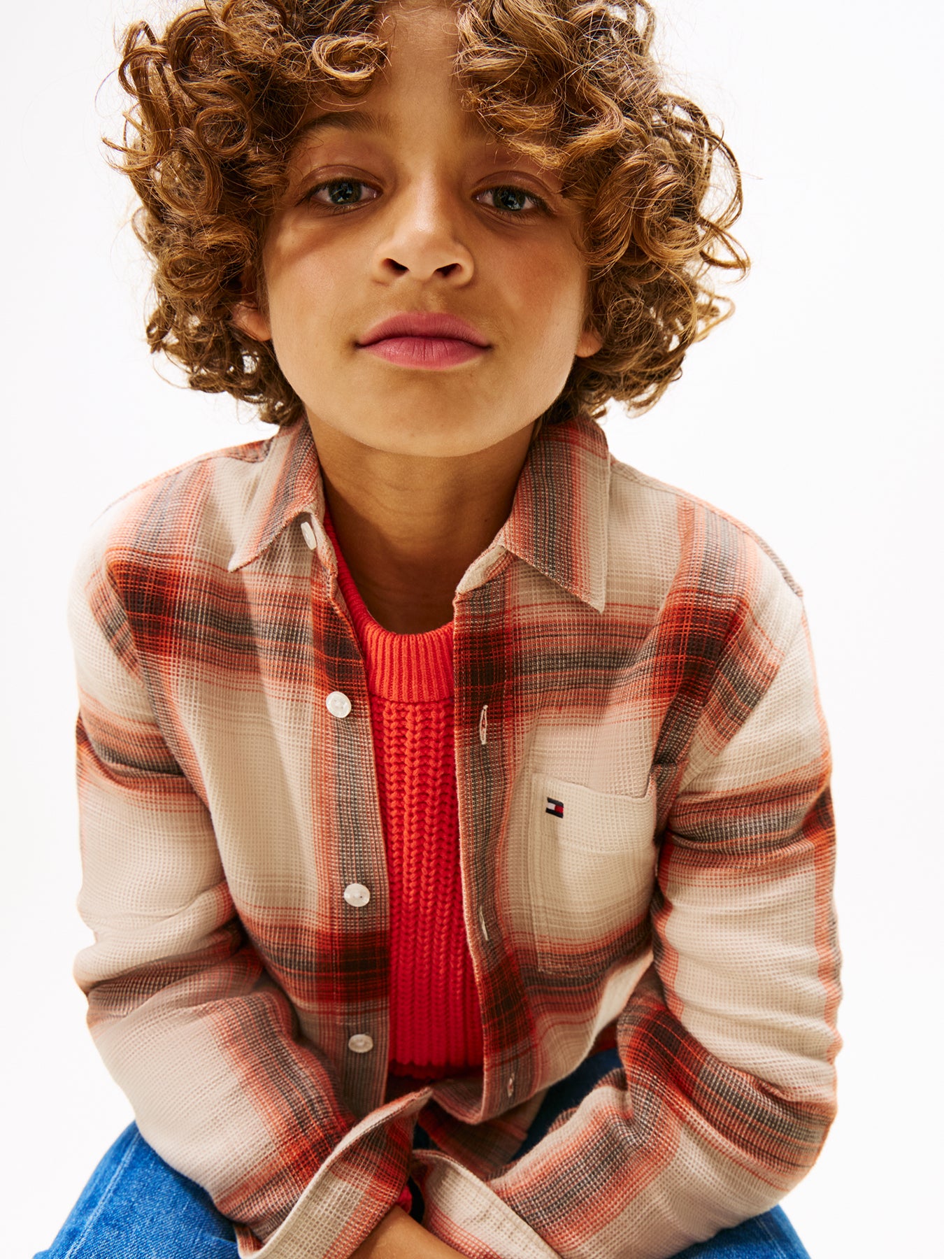 Kids' Waffle Knit Check Shirt Brown