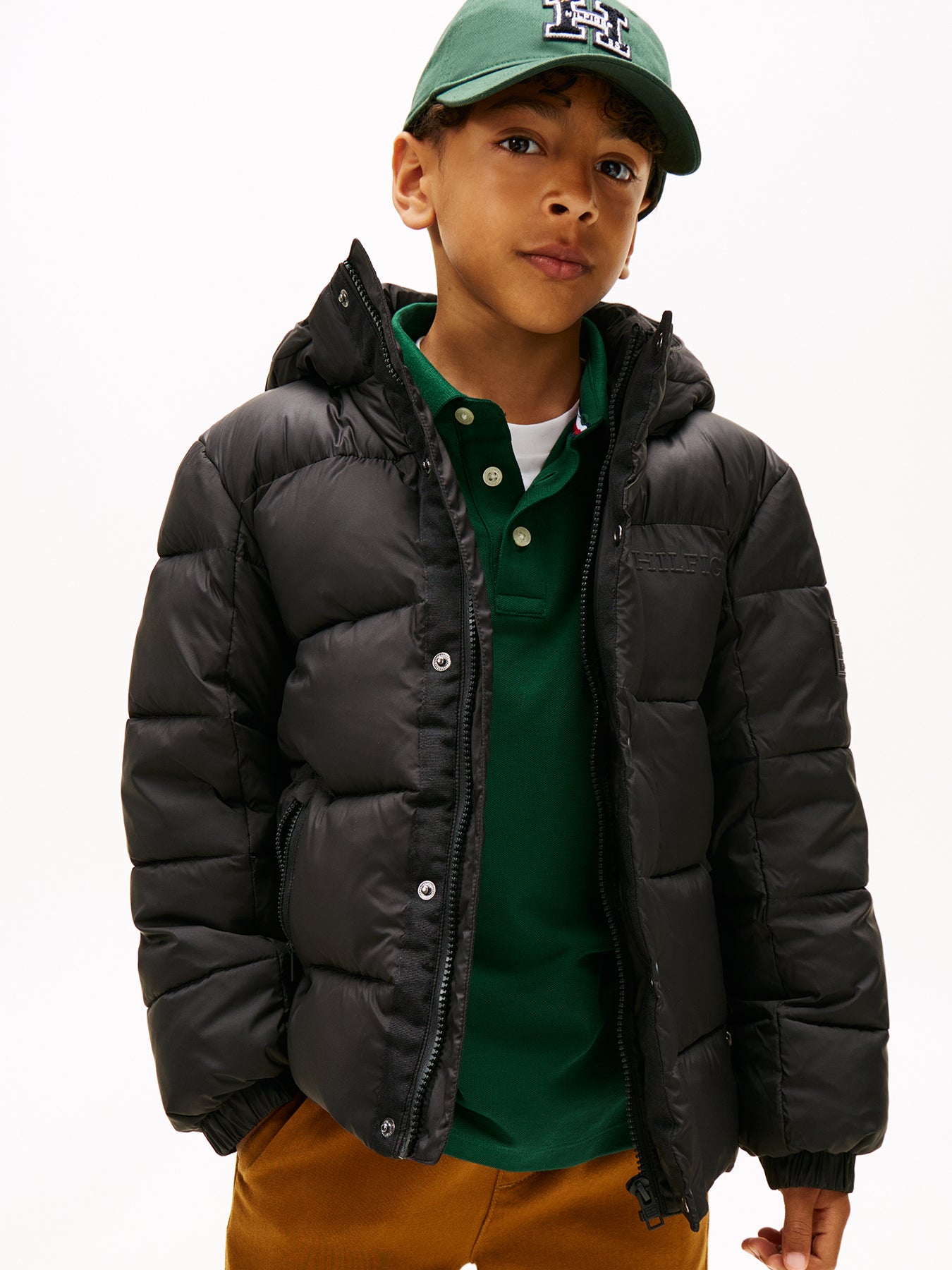 Kids' Mixed Texture Hooded Puffer Jacket Black