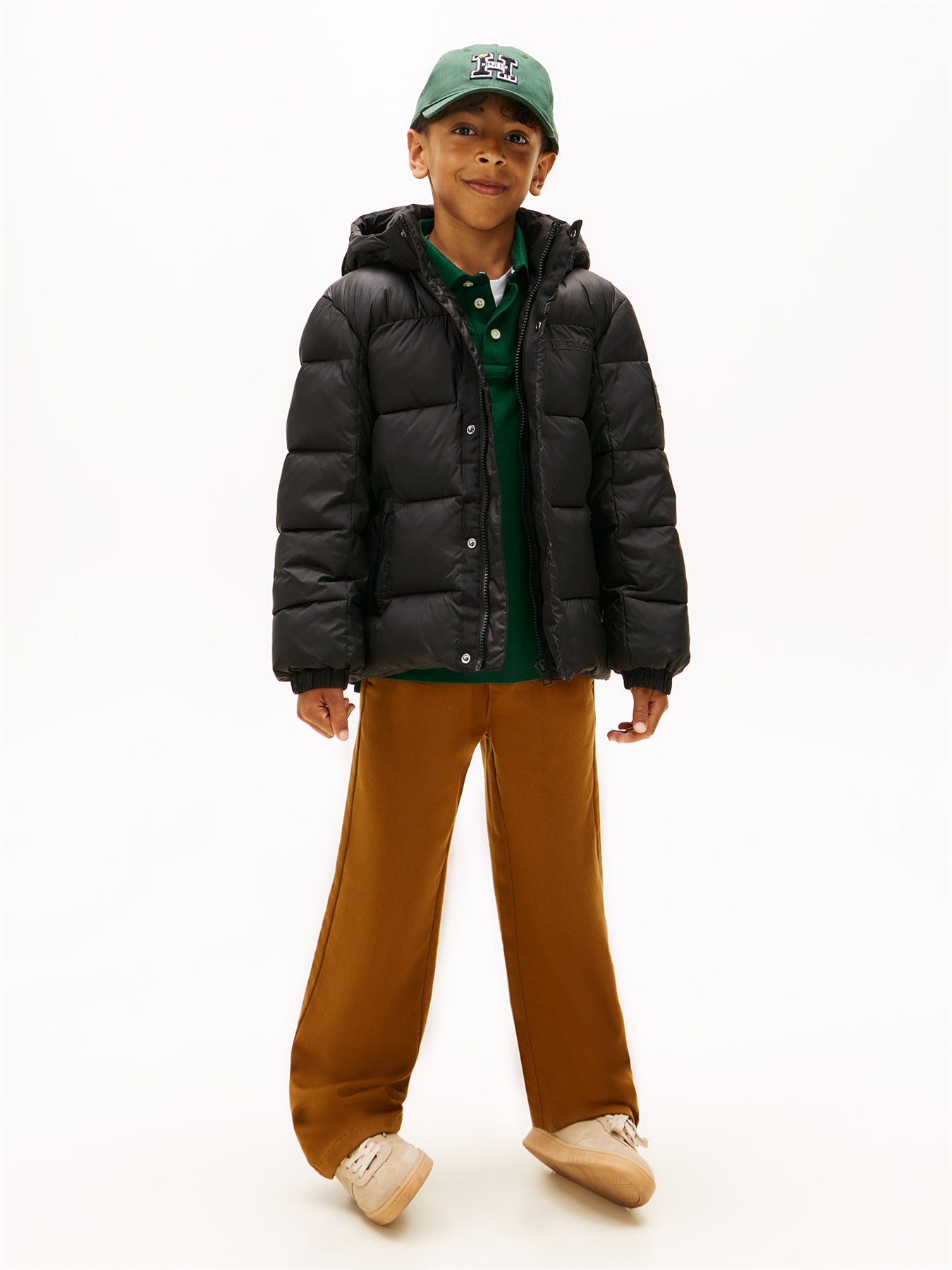 Kids' Mixed Texture Hooded Puffer Jacket Black