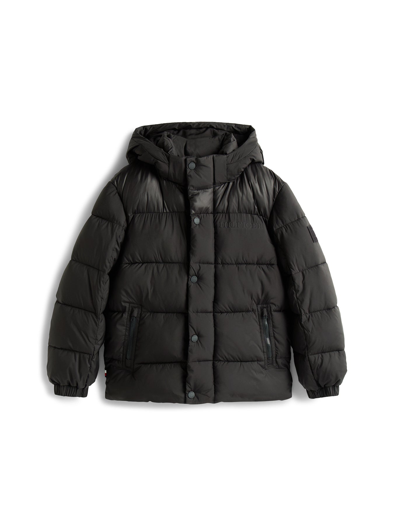 Kids' Mixed Texture Hooded Puffer Jacket Black
