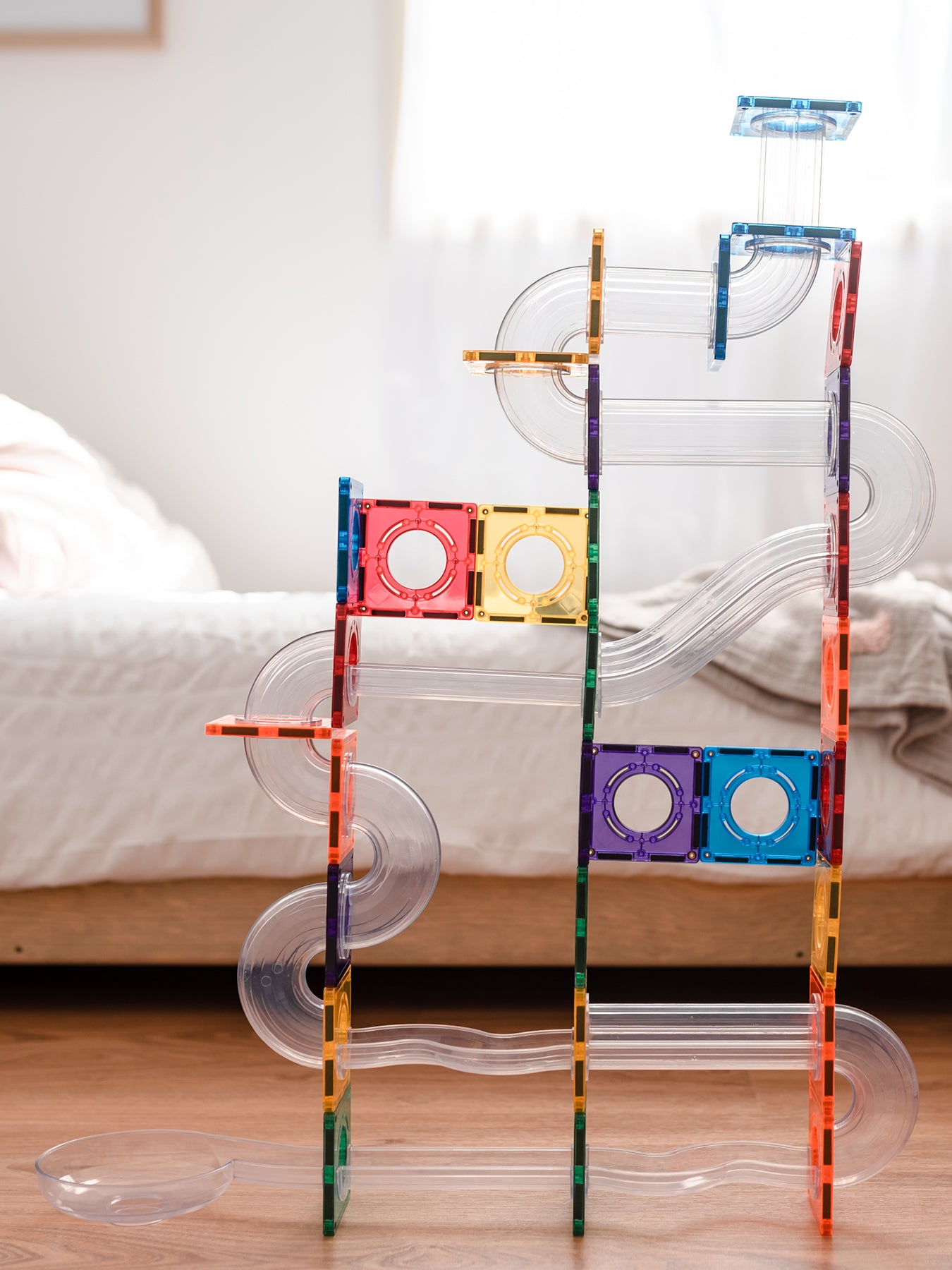 Rainbow Ball Run Magnetic Tile Pack 92-Piece