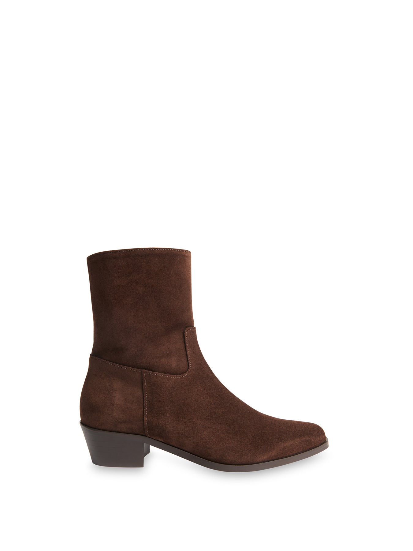 Suede Block Heel Clean Western Ankle Boots Brown