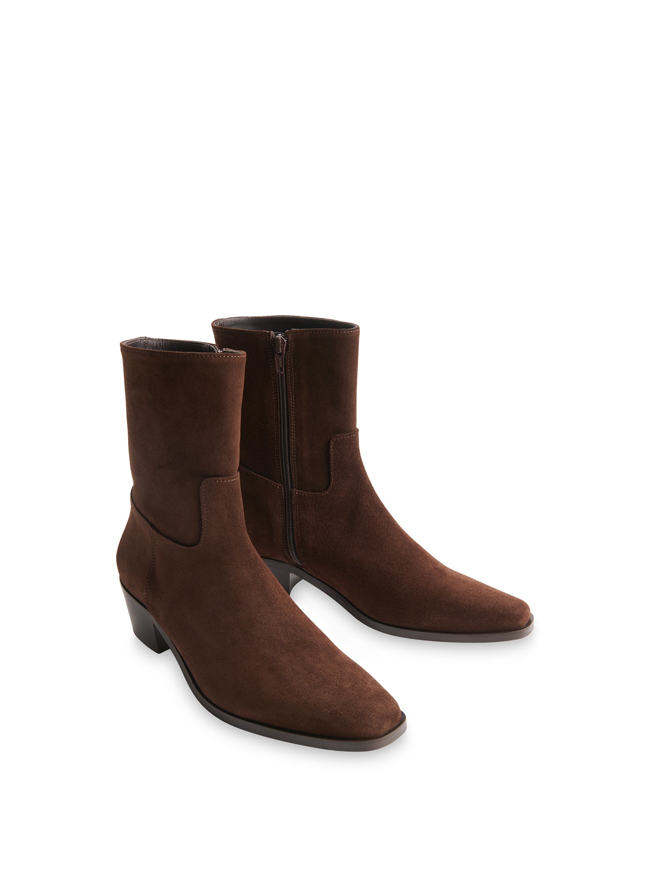 Suede Block Heel Clean Western Ankle Boots Brown