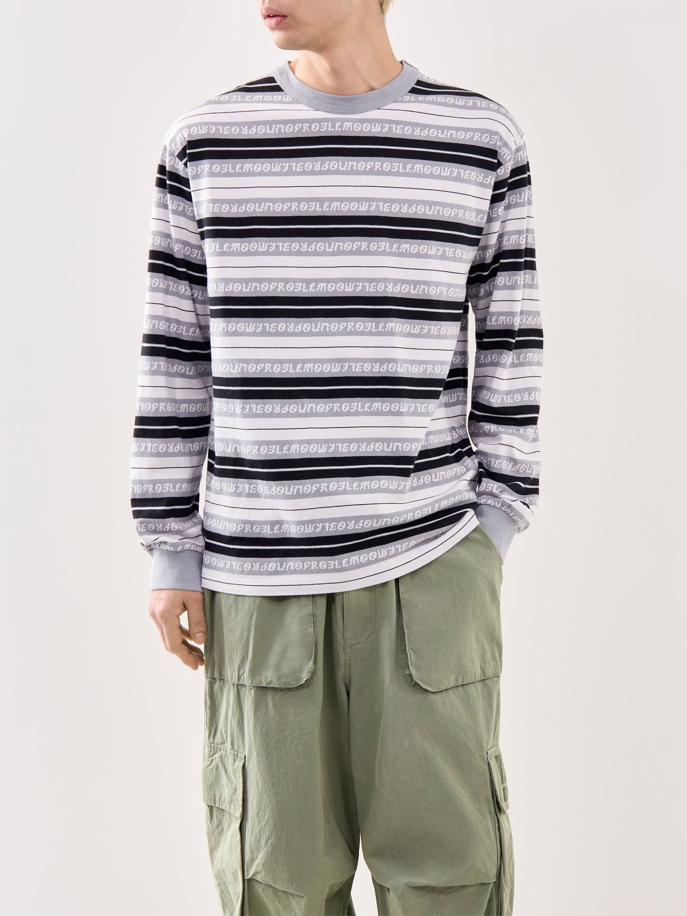 Jacquard Stripe Long Sleeve T-Shirt Black