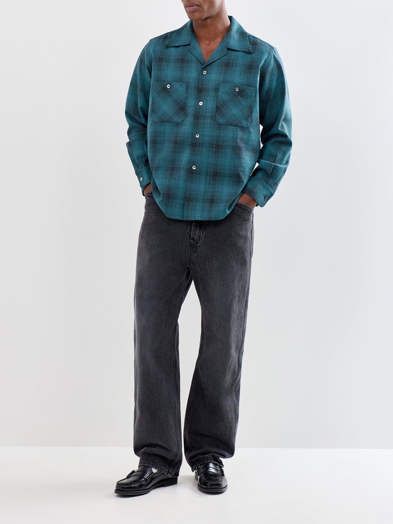 One-Up Wool Shadow Plaid Shirt Blue