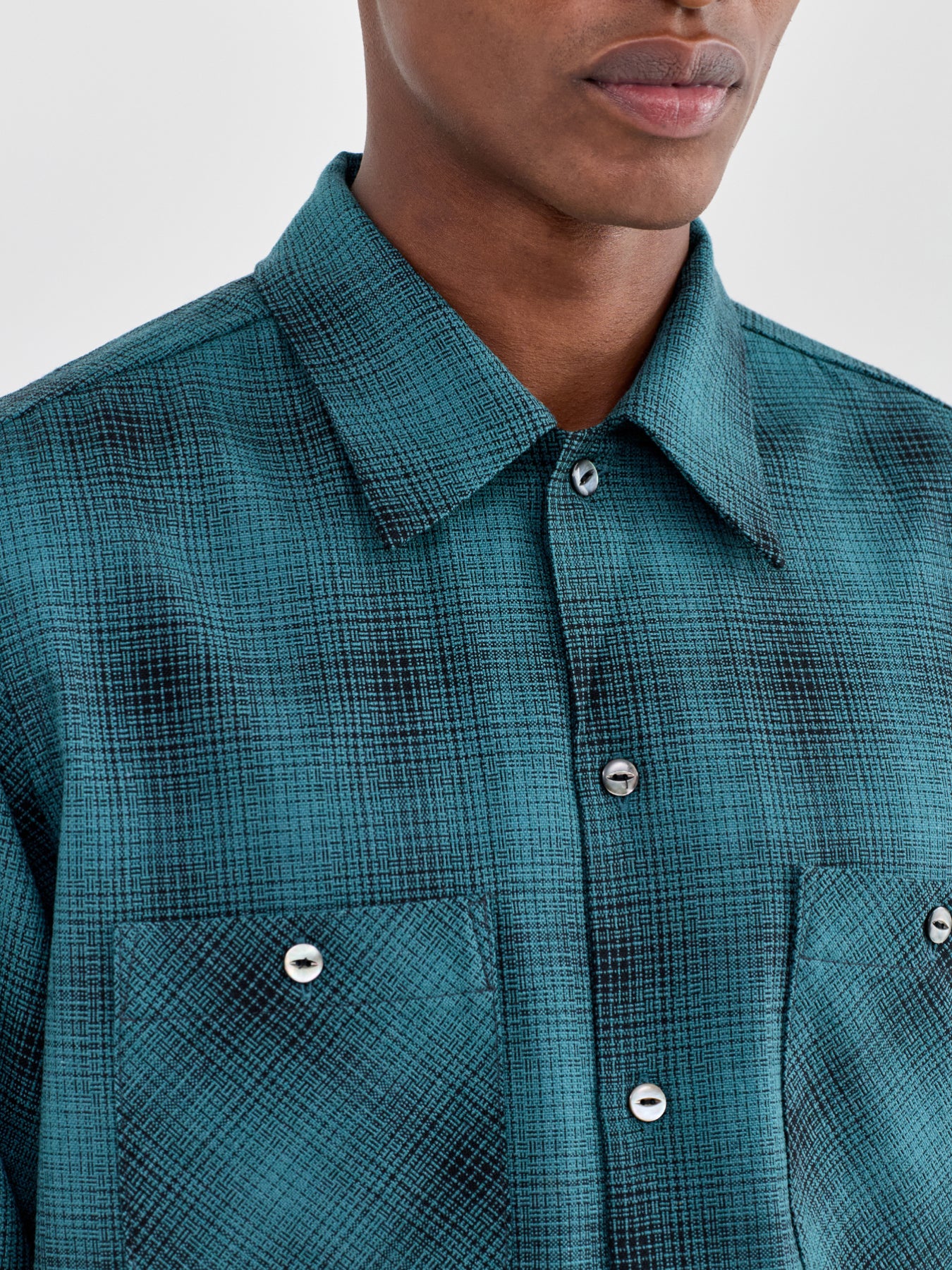 One-Up Wool Shadow Plaid Shirt Blue