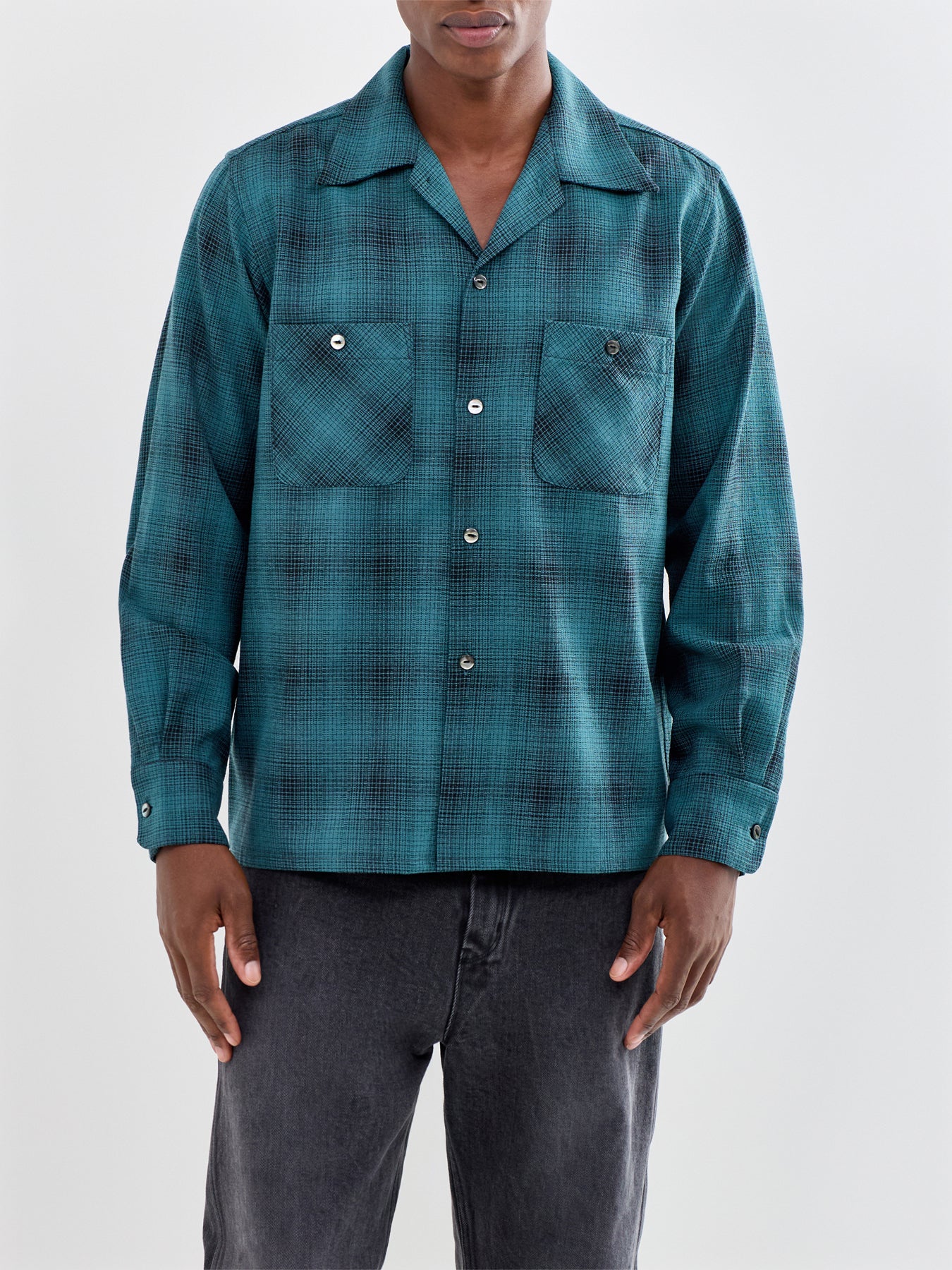 One-Up Wool Shadow Plaid Shirt Blue