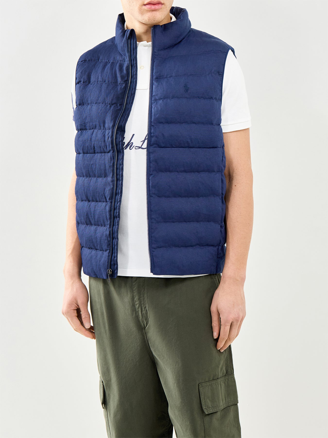 Light Puffer Linen Gilet Navy