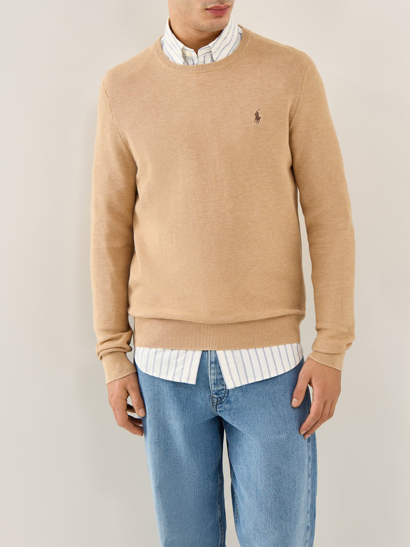 Pique Textured Crew Knit Brown