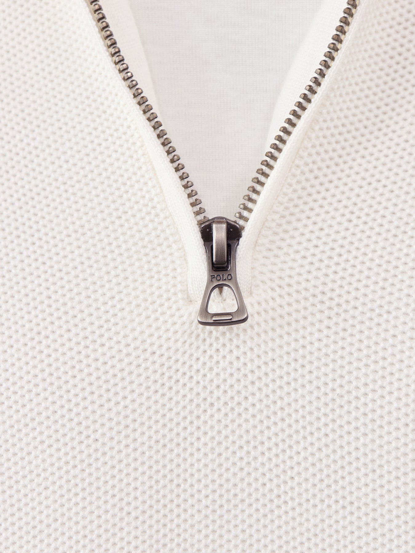 Pique Textured 1/4 Zip Knit White