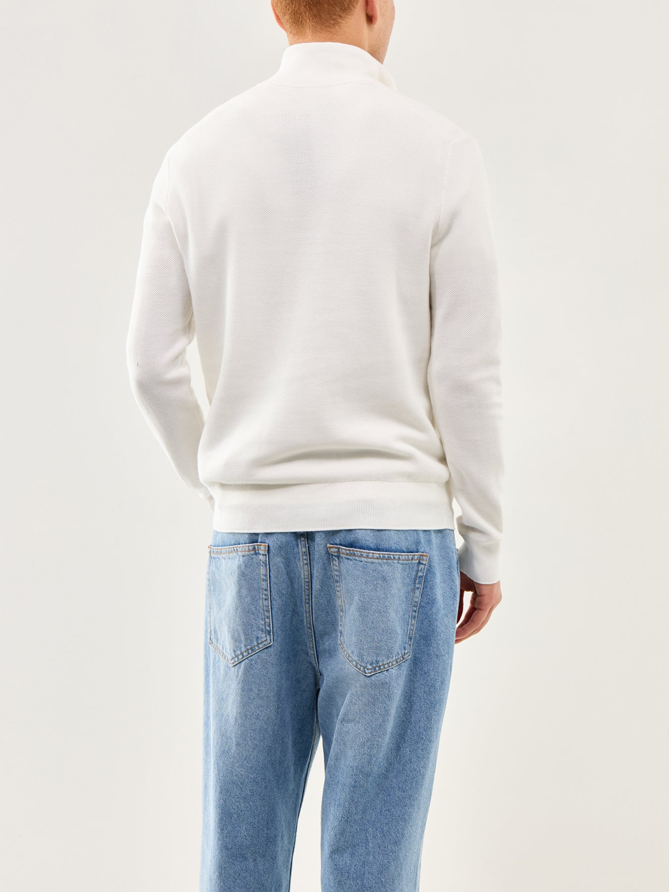 Pique Textured 1/4 Zip Knit White