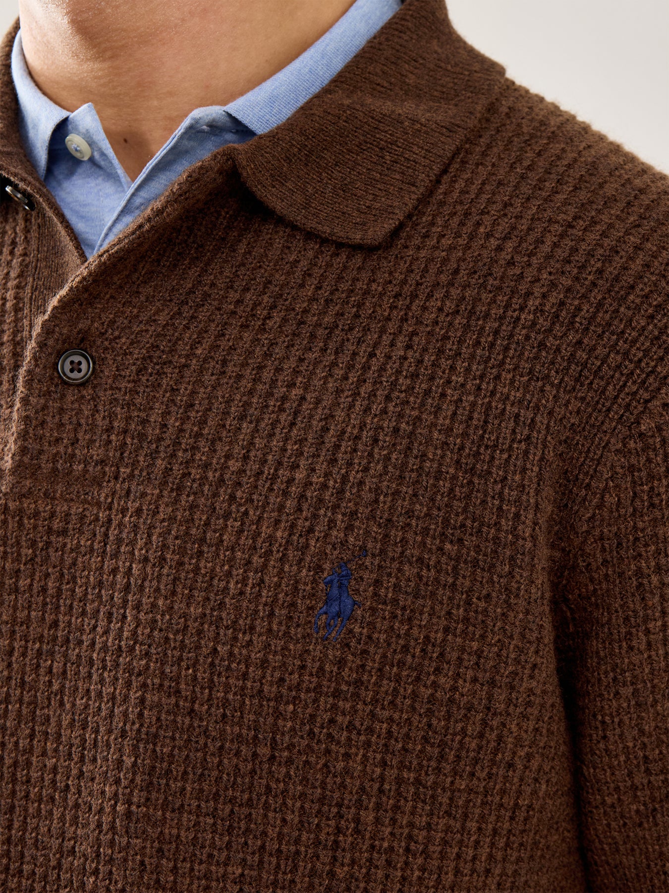 Cotton Wool Knitted Polo Shirt Brown