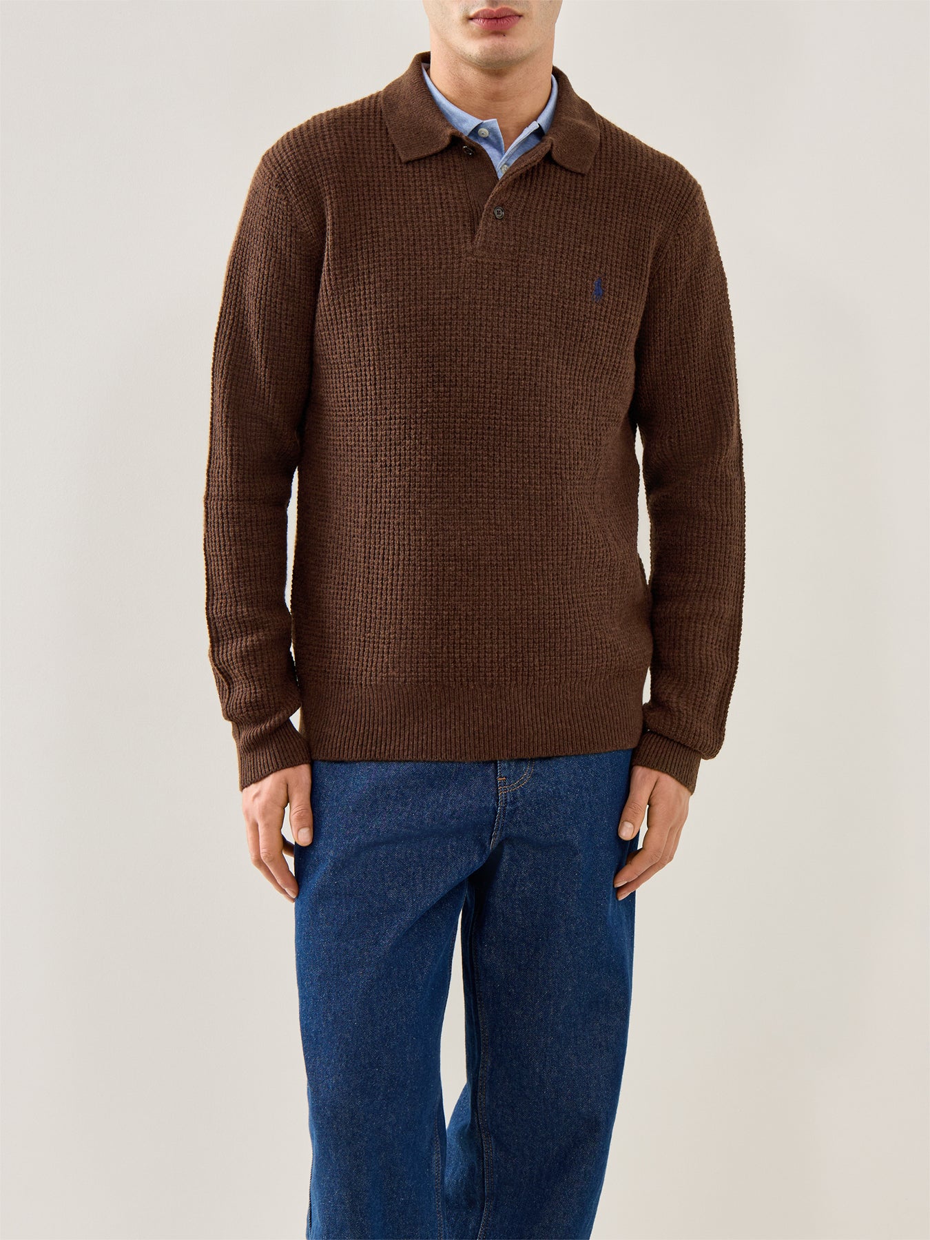 Cotton Wool Knitted Polo Shirt Brown
