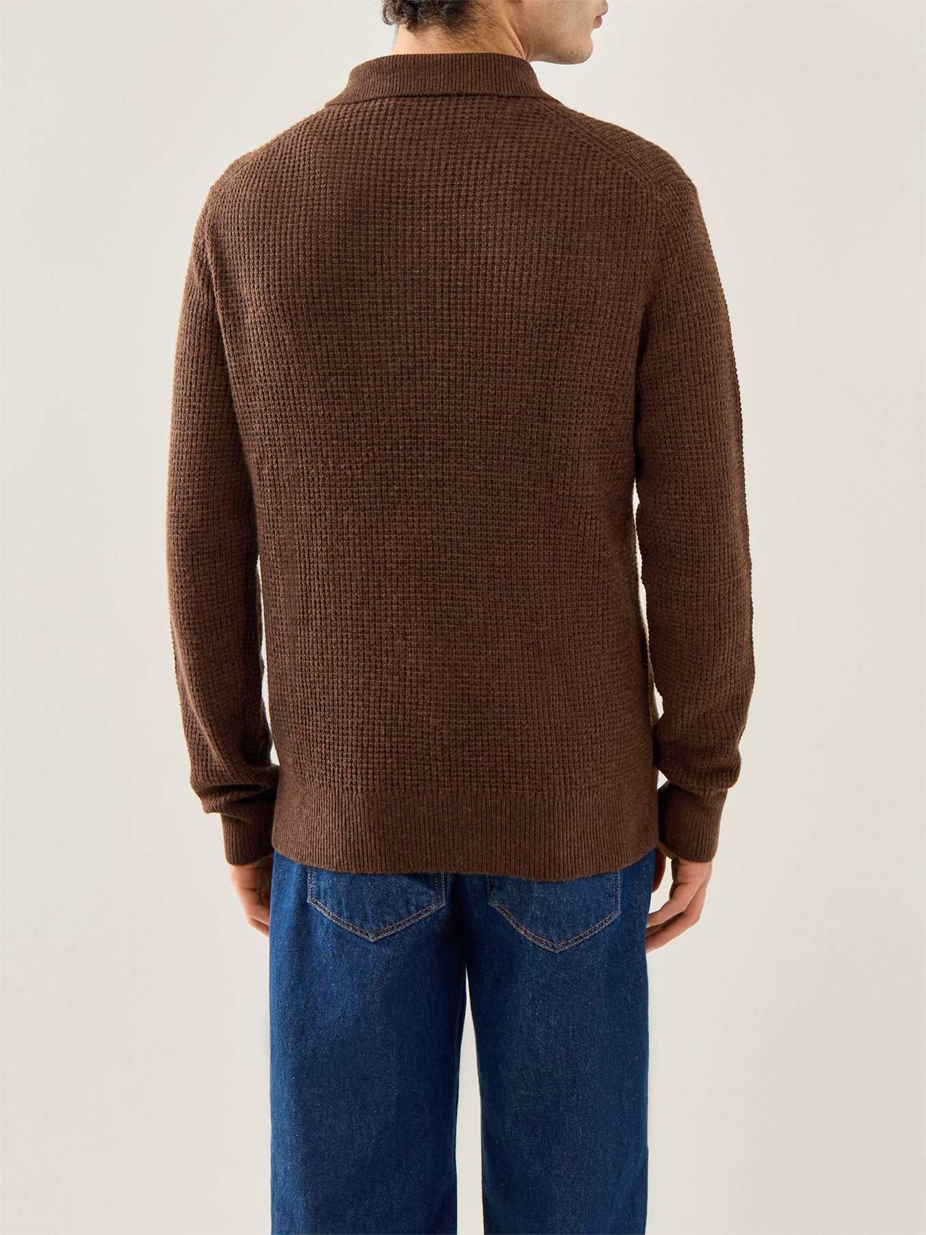 Cotton Wool Knitted Polo Shirt Brown
