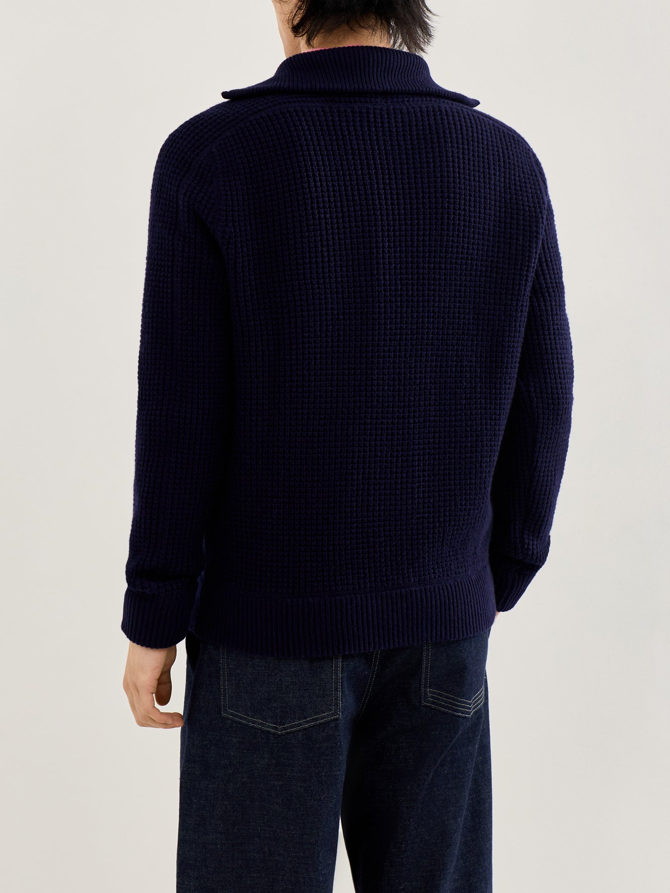 Cotton Wool Full Zip Knit Navy