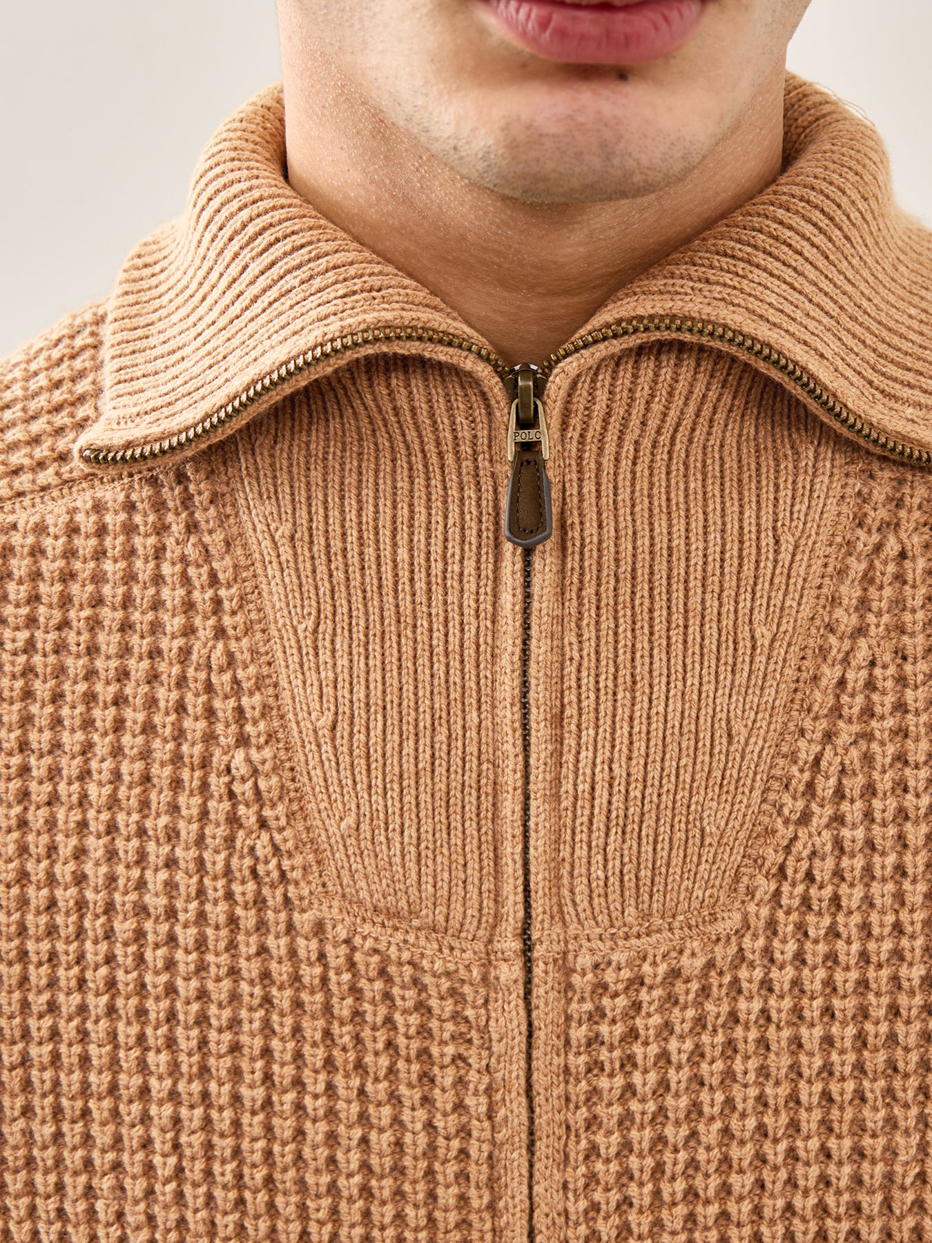 Cotton Wool Full Zip Knit Brown