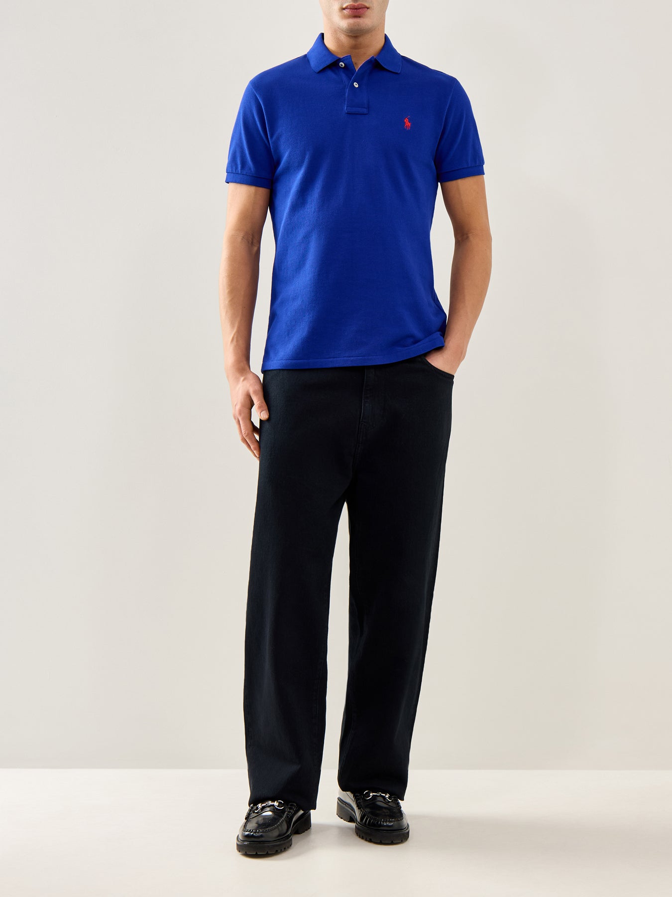 Custom Fit Cotton Polo Shirt Blue