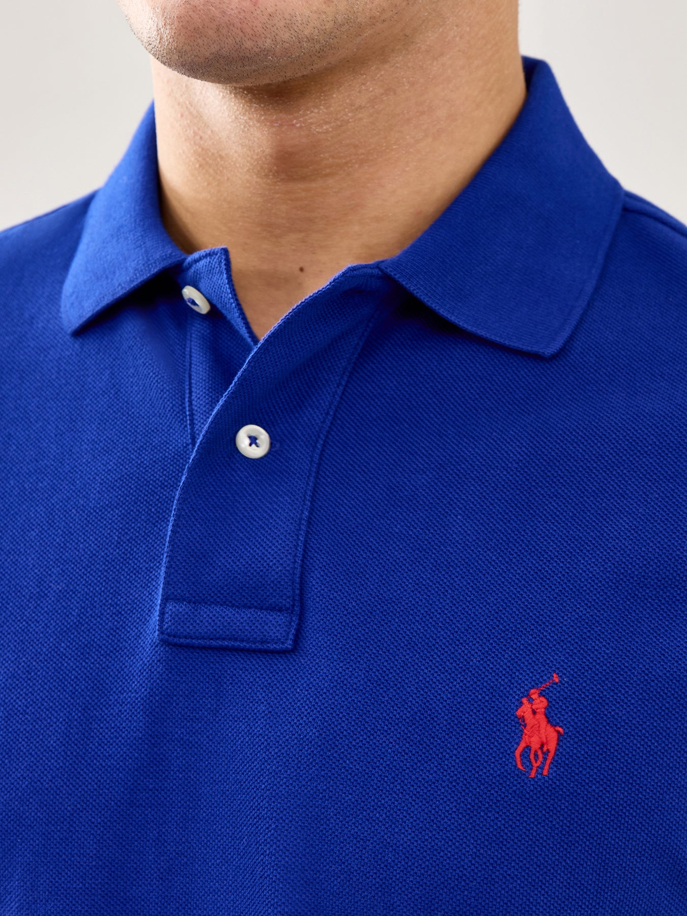 Custom Fit Cotton Polo Shirt Blue