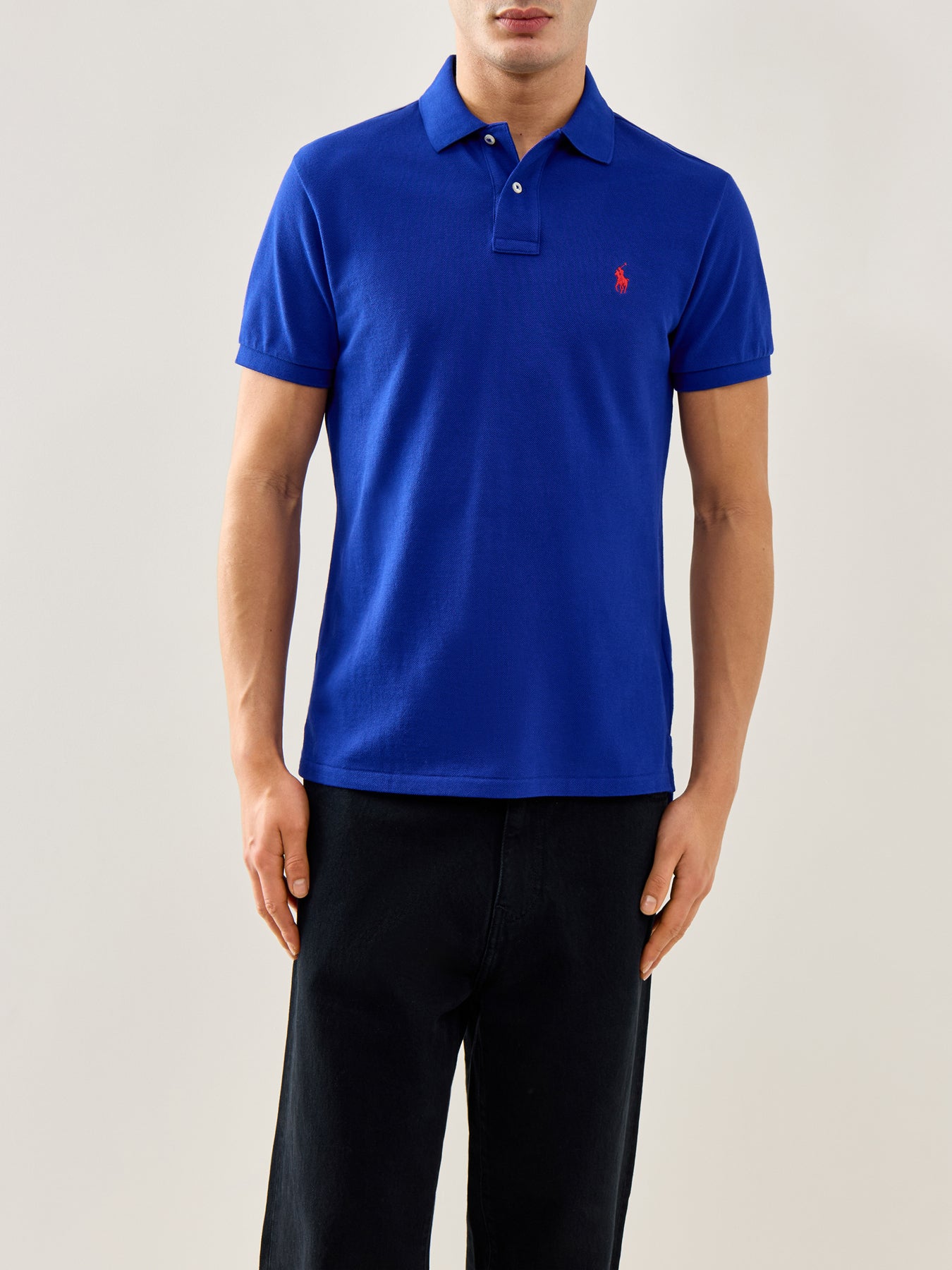 Custom Fit Cotton Polo Shirt Blue