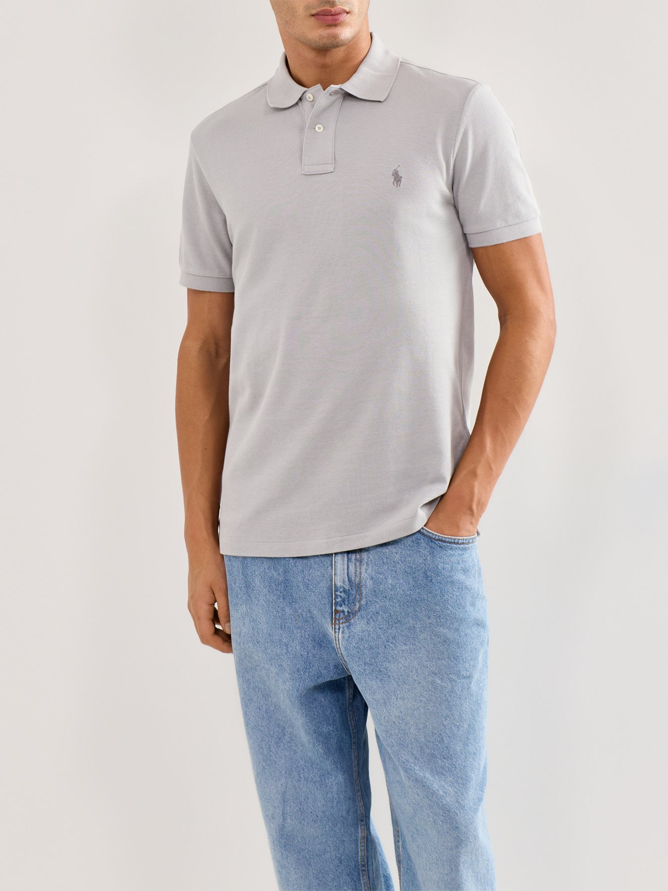 Custom Fit Cotton Polo Top Grey