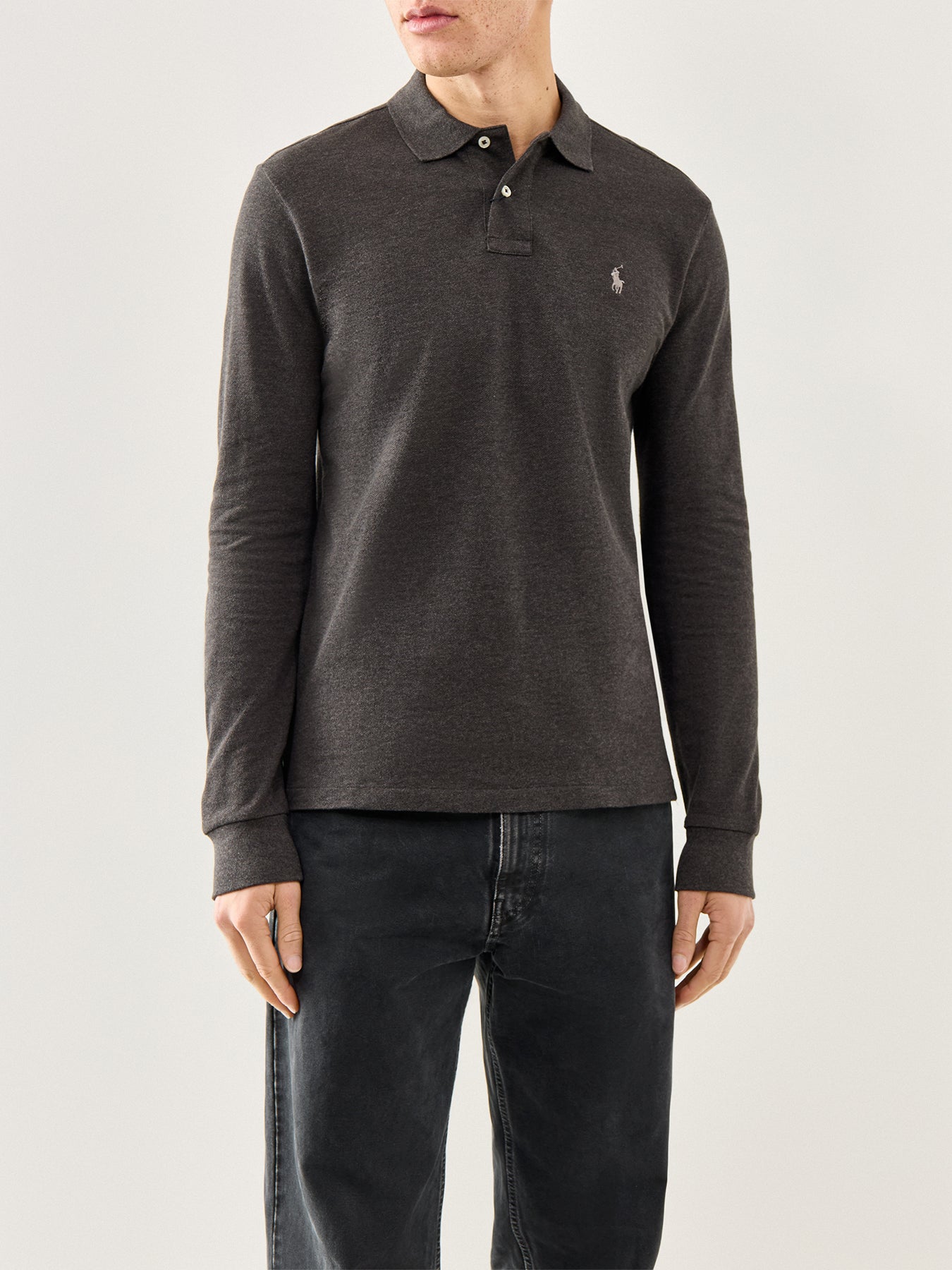 Long Sleeve Custom Fit Polo Top Grey