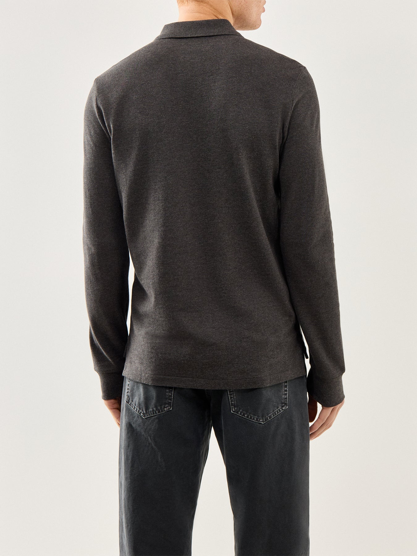 Long Sleeve Custom Fit Polo Top Grey