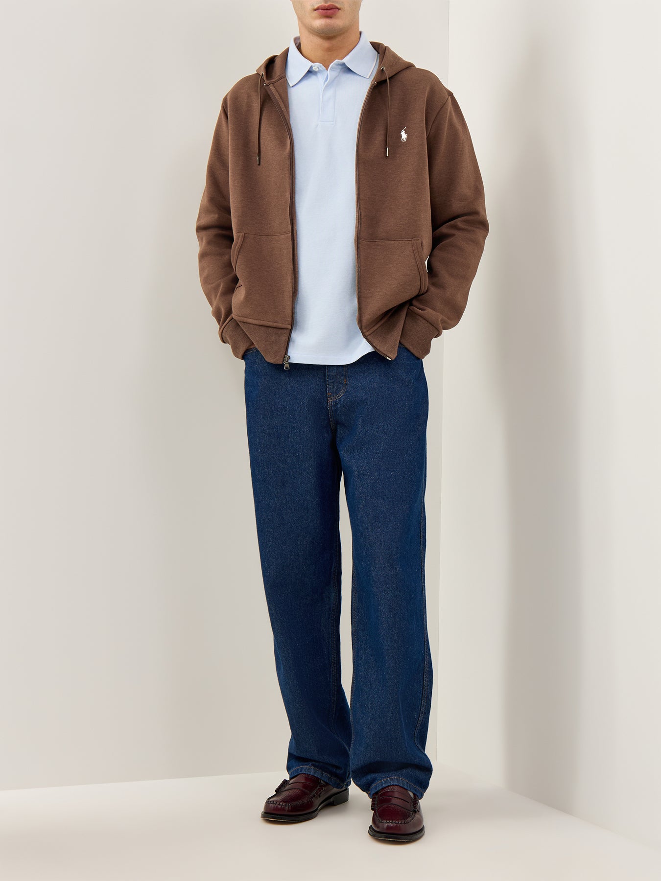 Oxford Mesh Long Sleeve Polo Blue