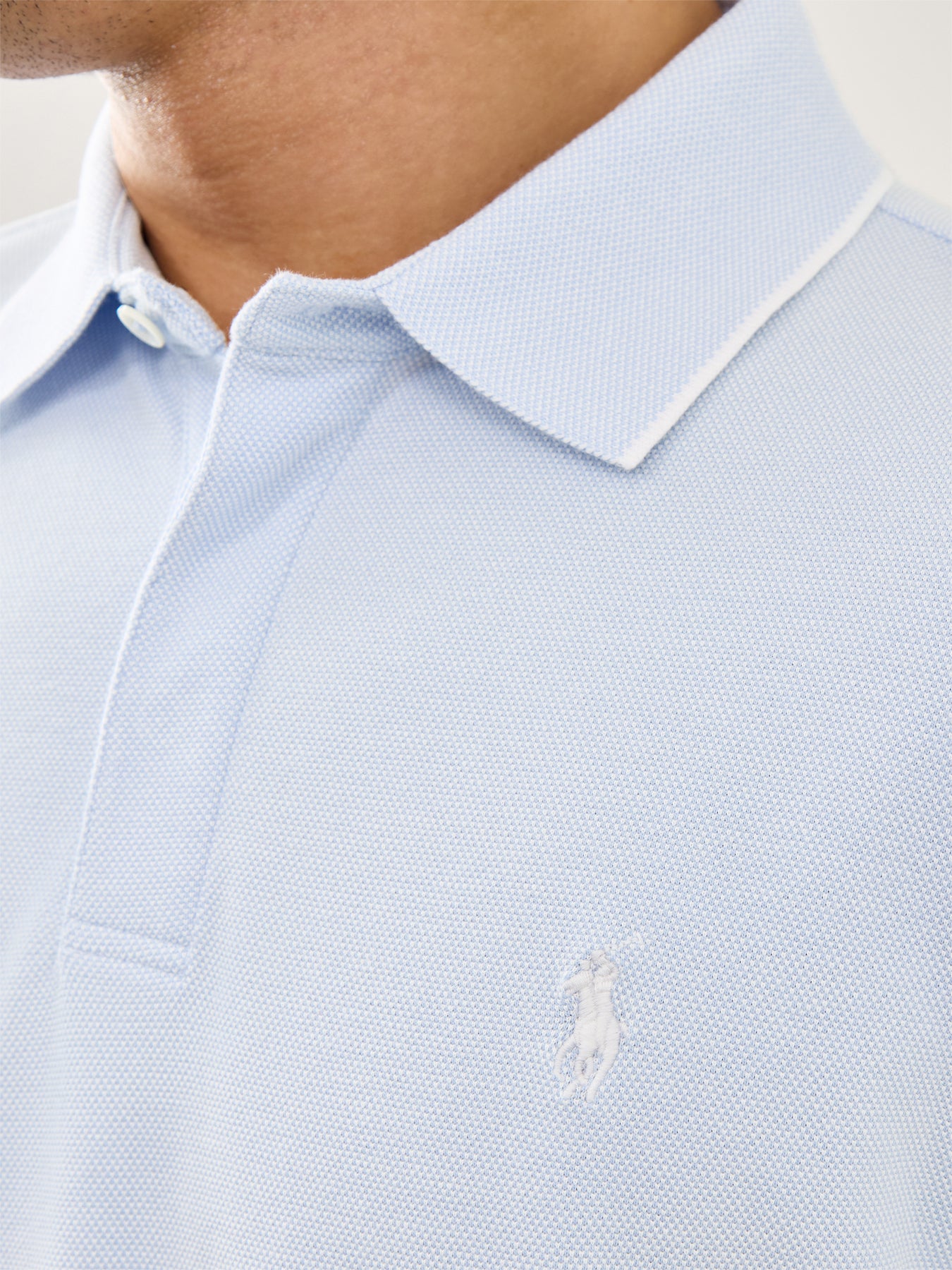 Oxford Mesh Long Sleeve Polo Blue