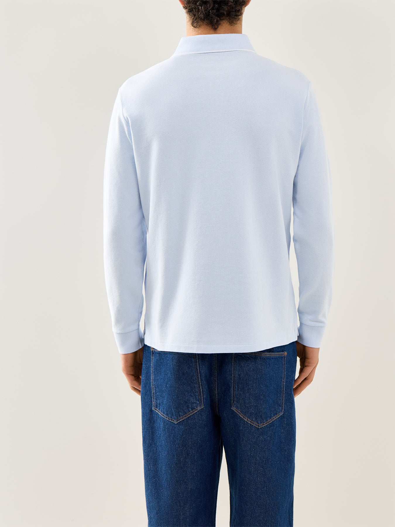 Oxford Mesh Long Sleeve Polo Blue