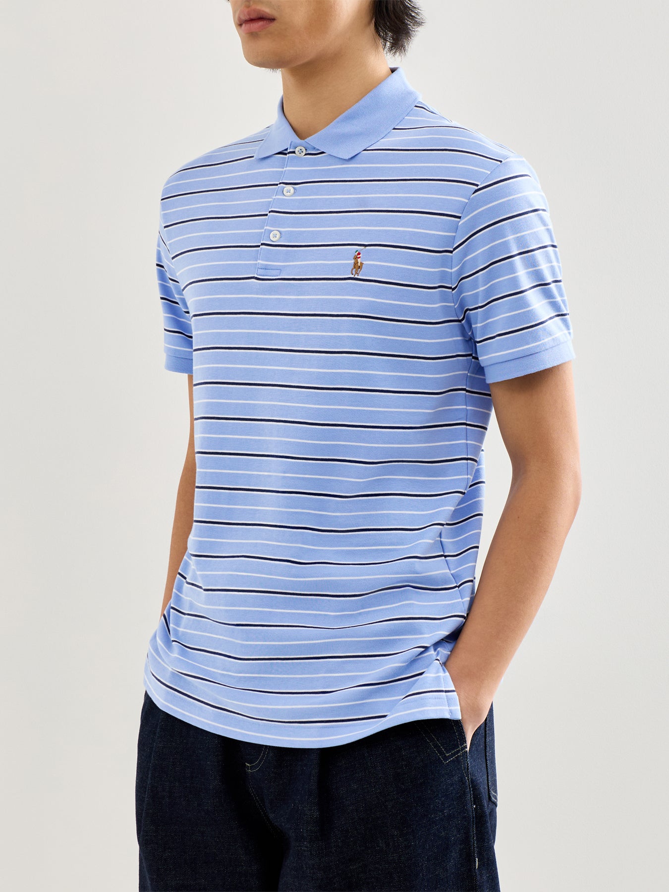 Striped Interlock Polo Top Blue