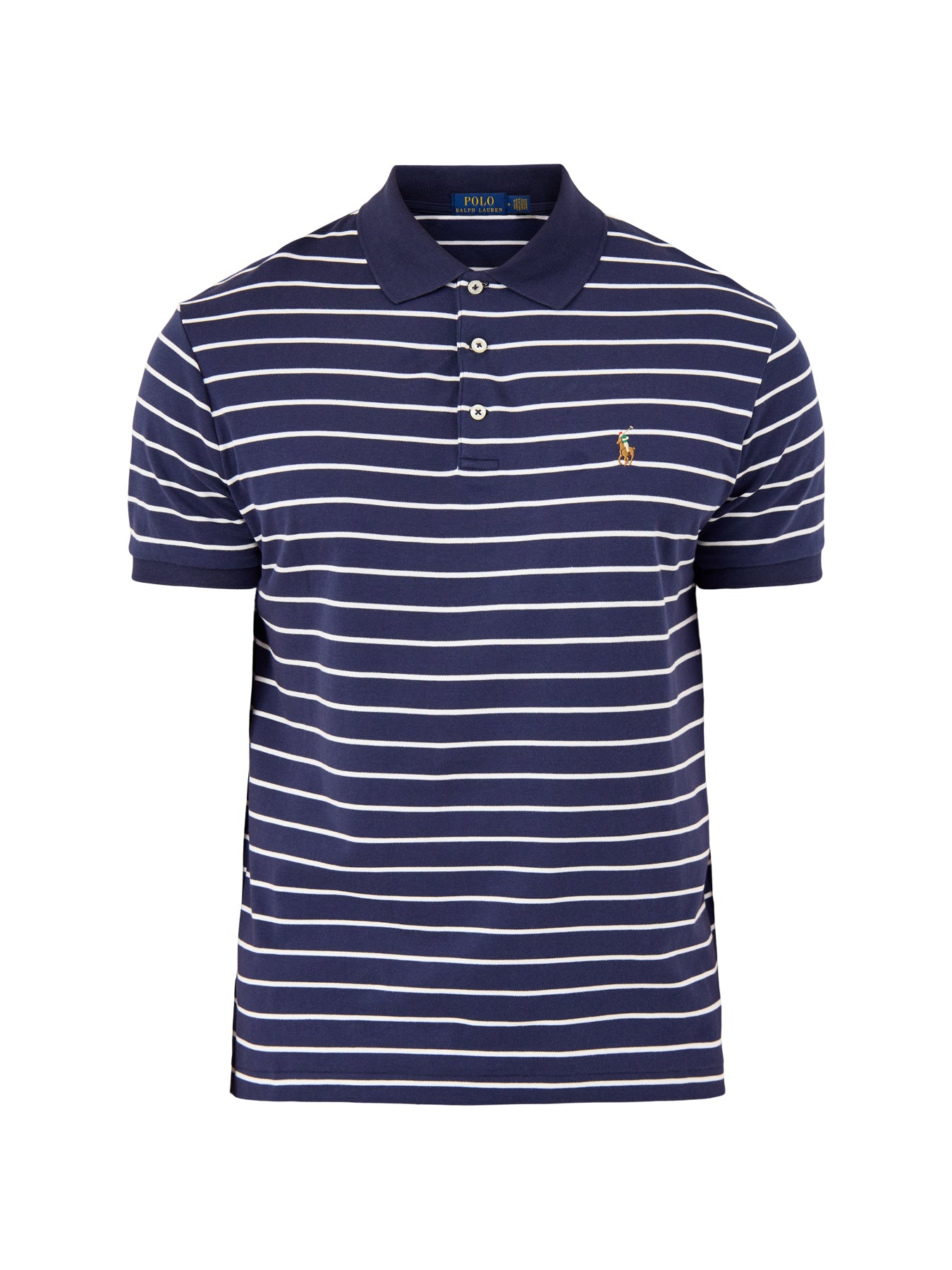 Striped Interlock Cotton Polo Shirt Navy White
