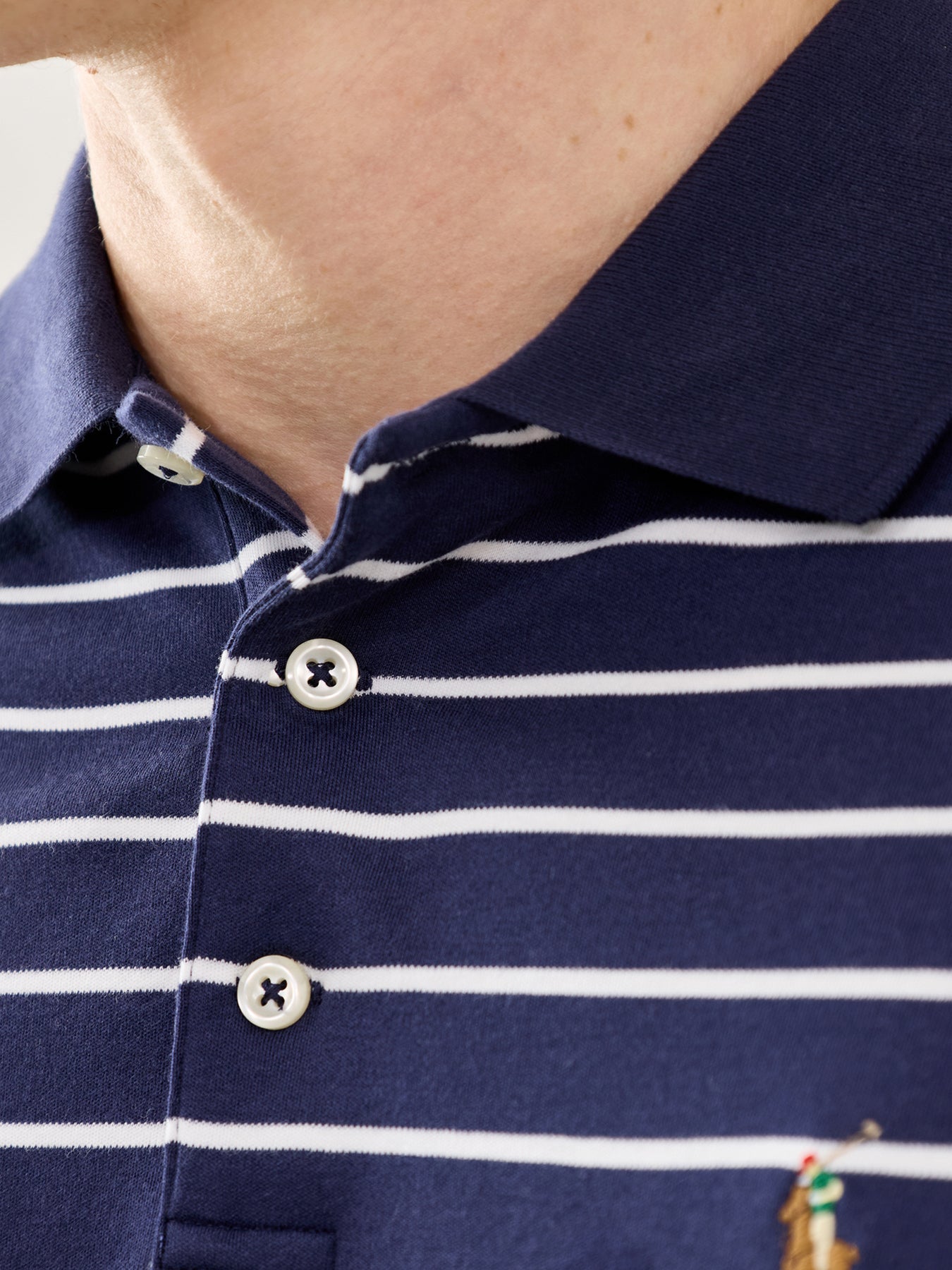 Striped Interlock Cotton Polo Shirt Navy White