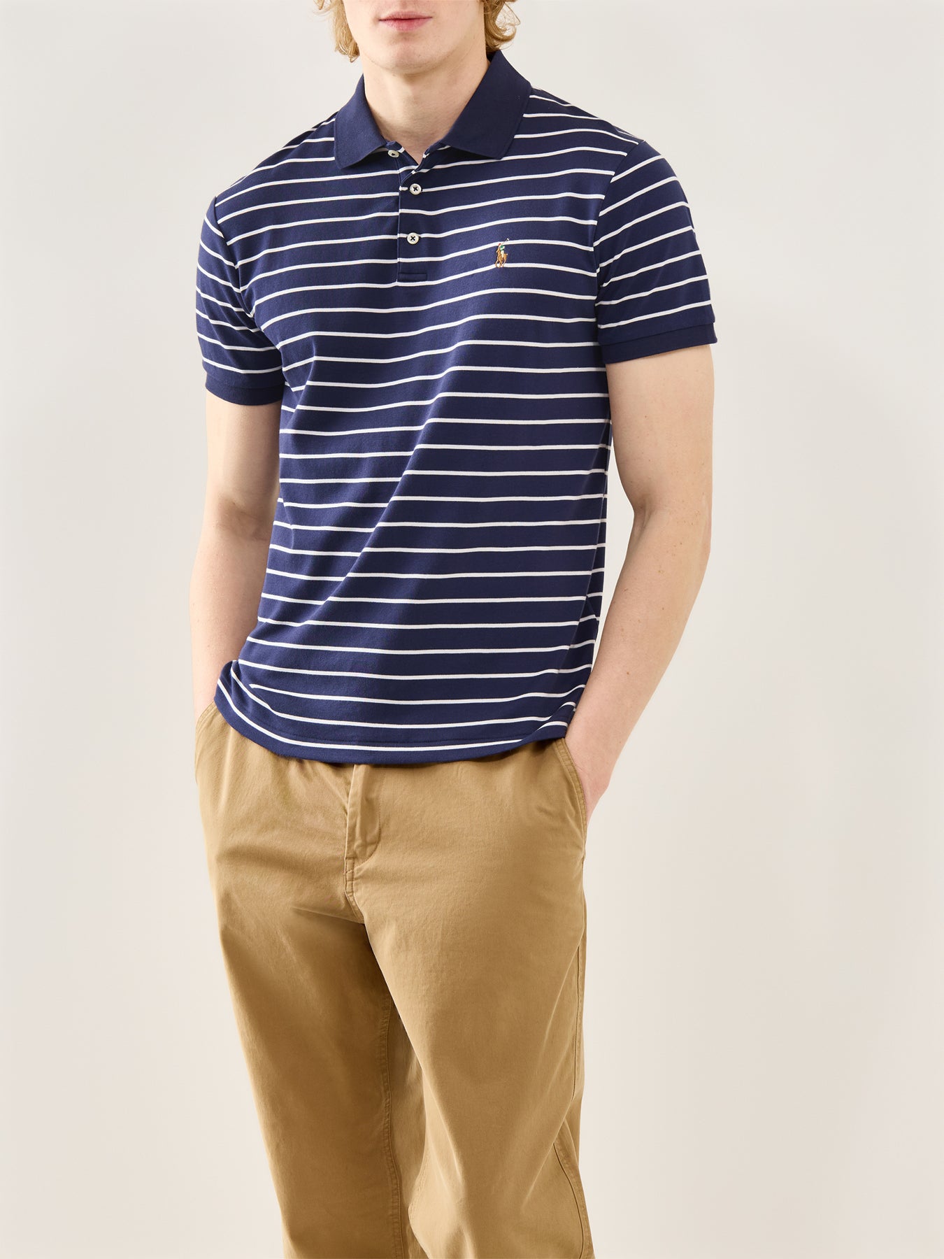 Striped Interlock Cotton Polo Shirt Navy White