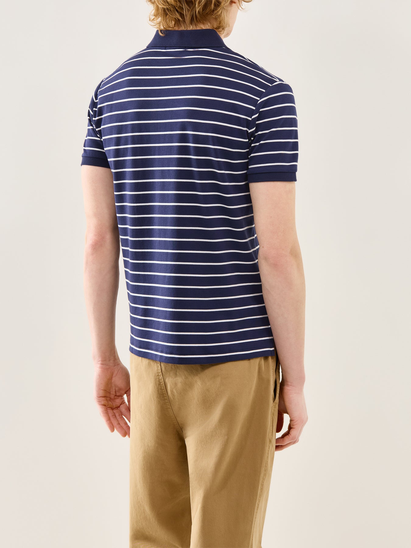 Striped Interlock Cotton Polo Shirt Navy White