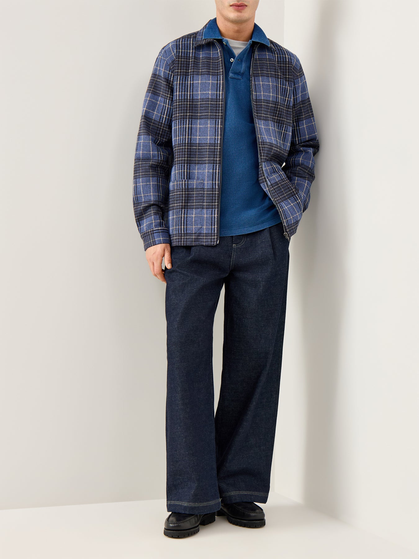 Custom Fit Long Sleeve Polo Shirt Blue