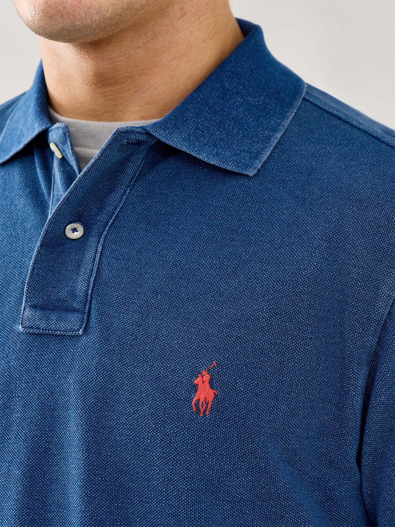 Custom Fit Long Sleeve Polo Shirt Blue