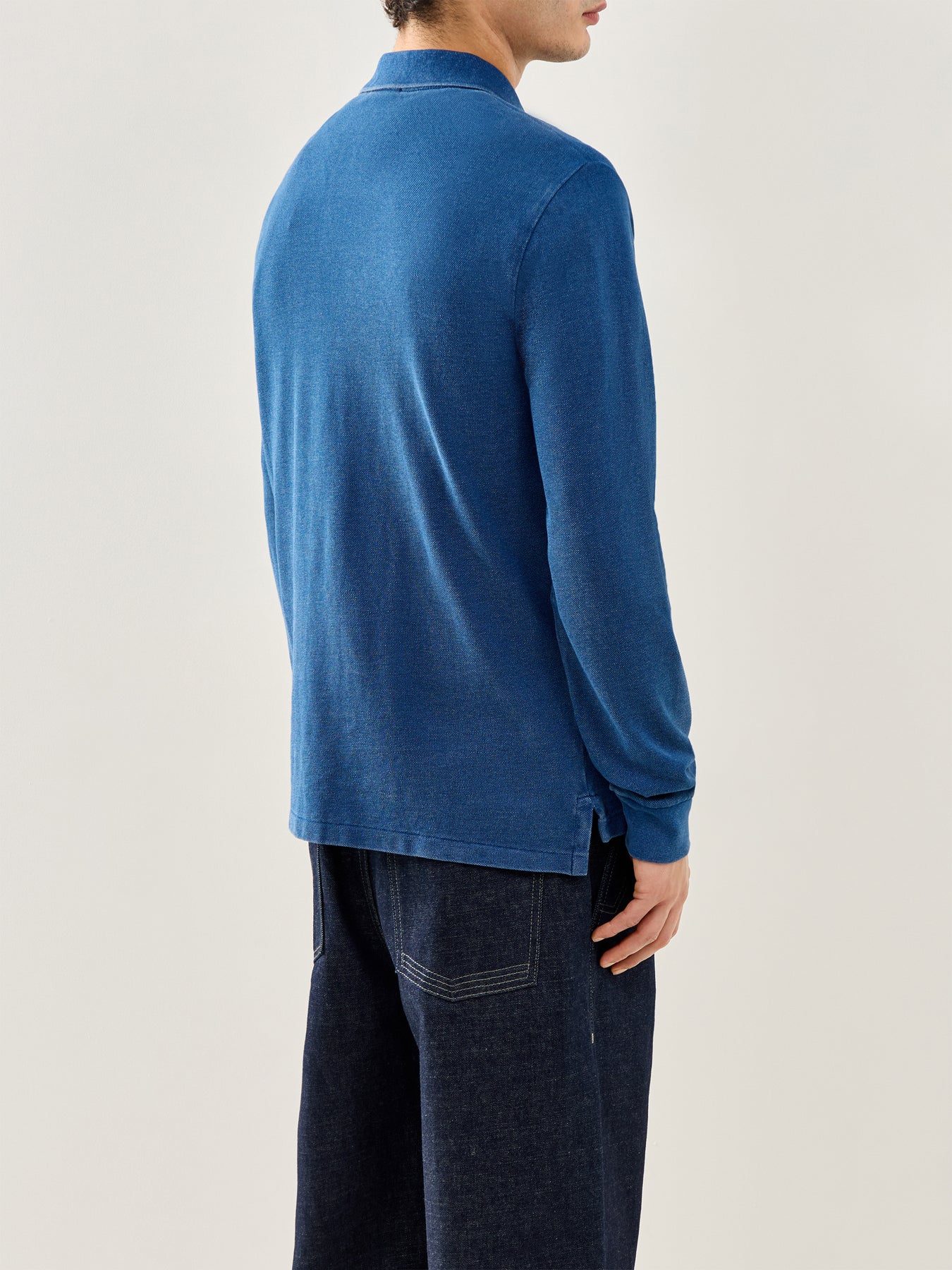 Custom Fit Long Sleeve Polo Shirt Blue