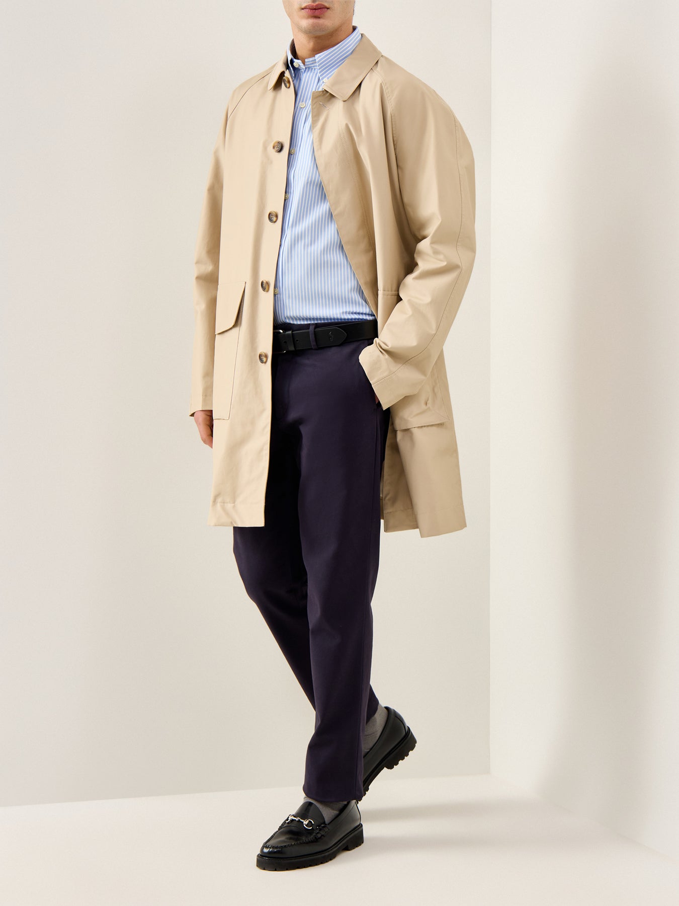 Custom Fit Stretch Poplin Stripe Shirt Blue