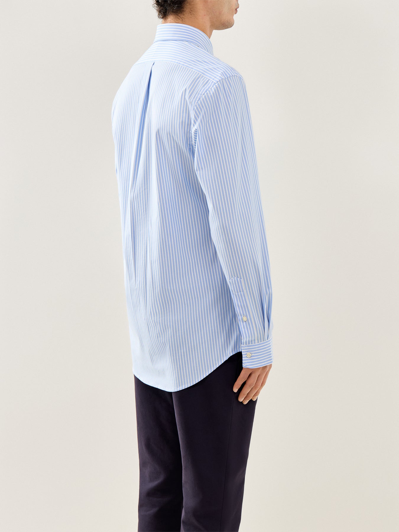 Custom Fit Stretch Poplin Stripe Shirt Blue