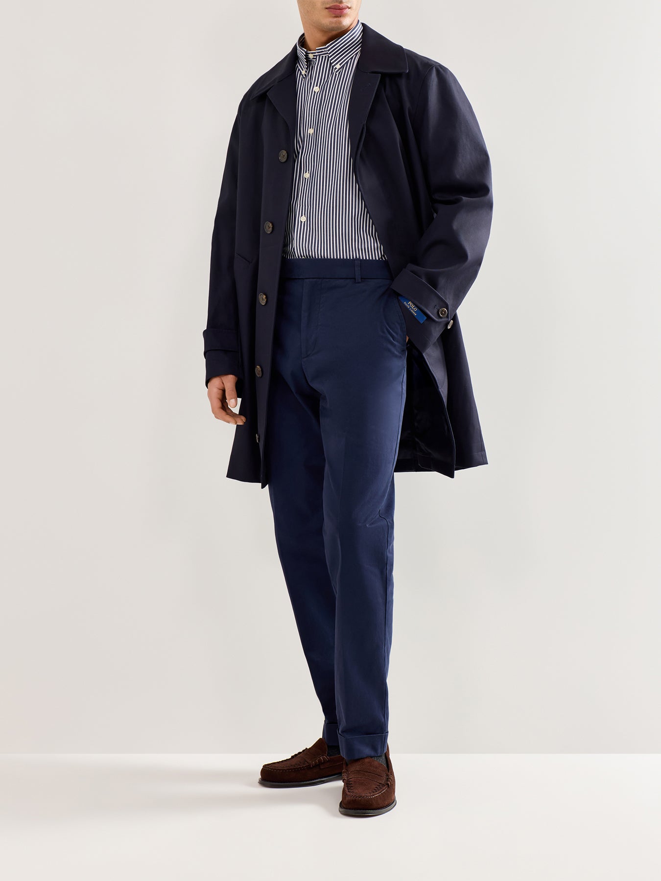 Custom Fit Stretch Poplin Stripe Shirt Blue/White